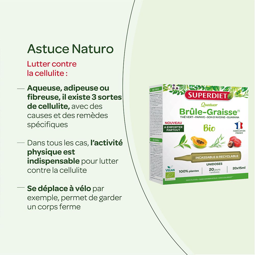 Informations sur la lutte contre la cellulite. Comprend une image de l'emballage du produit.