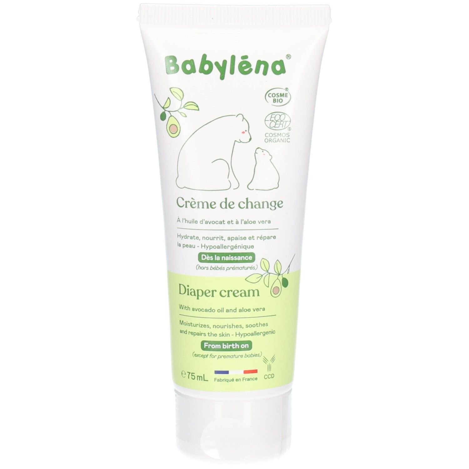BABYLÉNA Crème de change Tube avec huile d'avocat et aloe vera.