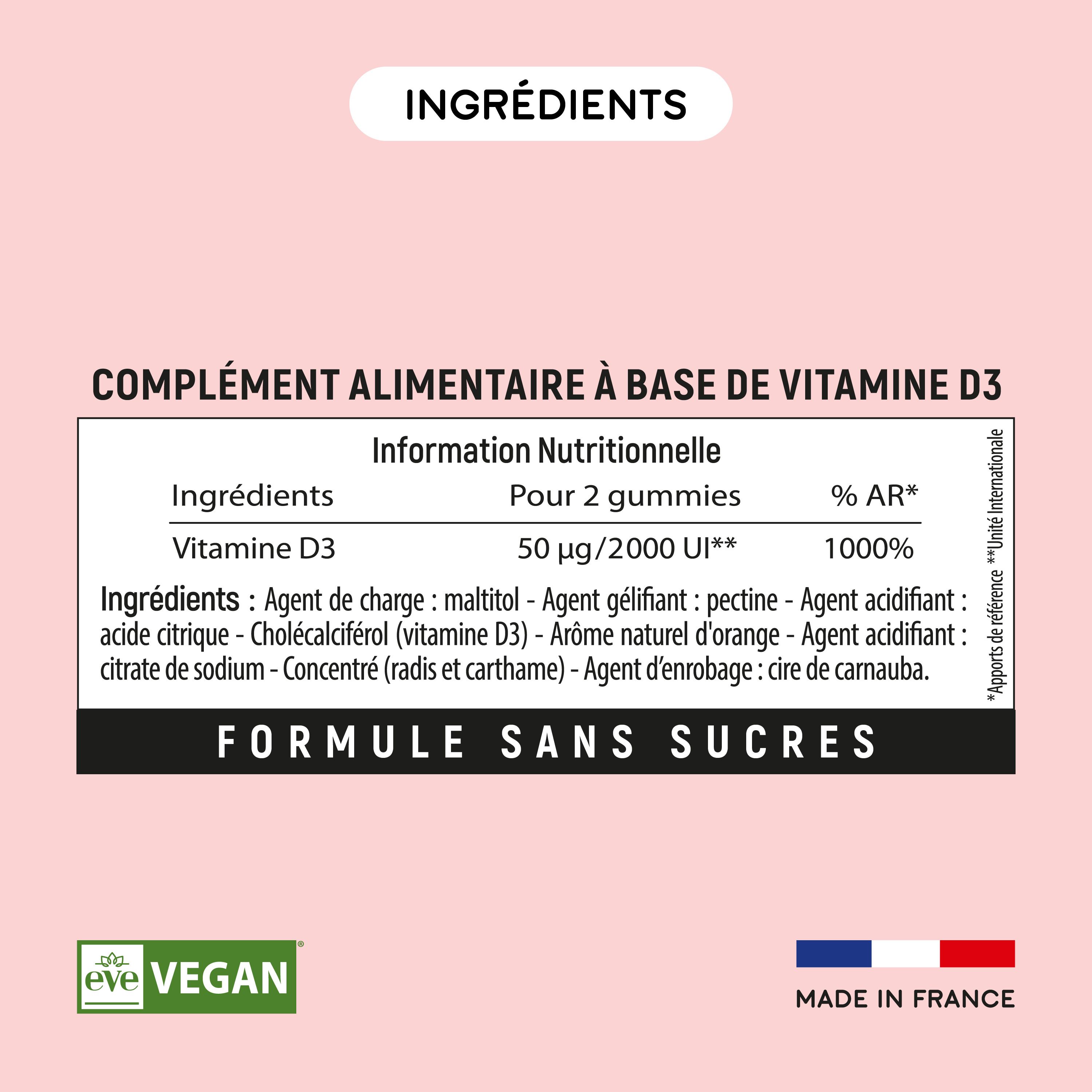 LASHILÉ BEAUTY - Compléments Alimentaires - Vitamine D3 - Fonctionnement normal du système immunitaire - Cure 1 mois - 60 Gummies
