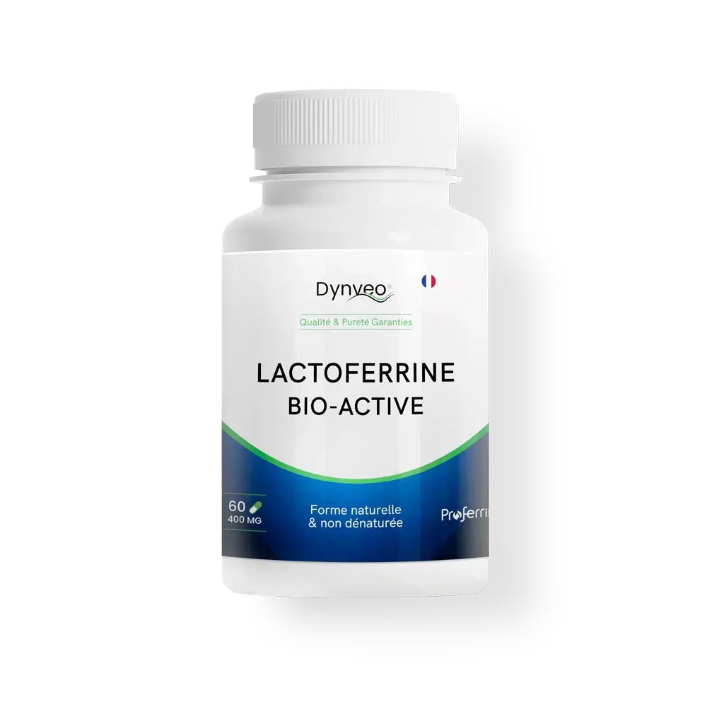 Pot blanc de 60 gélules Dynveo Lactoferrine Bio-Active, 400 mg.