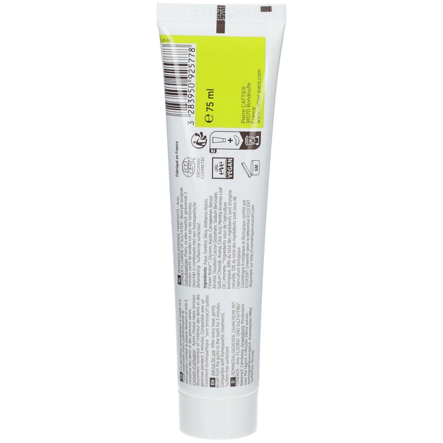 Cattier Dentargile Dentifrice reminéralisant à l'argile Anis Bio