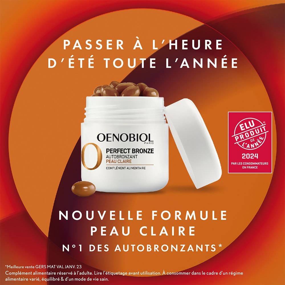 OENOBIOL PERFECT BRONZE Autobronzant Peau Claire - Efficace Dès Le 1Er Mois Sans Soleil - Concentration De 5 Pigments 100% D'Origine Végétale - Complément Alimentaire 30 Capsules - Programme 1 Mois