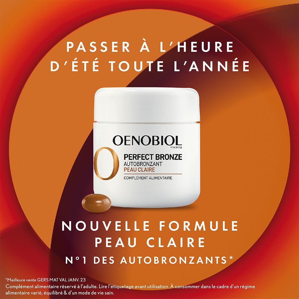 OENOBIOL PERFECT BRONZE Autobronzant Peau Claire - Efficace Dès Le 1Er Mois Sans Soleil - Concentration De 5 Pigments 100% D'Origine Végétale - Complément Alimentaire 30 Capsules - Programme 1 Mois