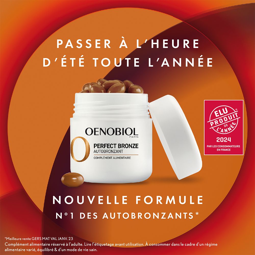 OENOBIOL PERFECT BRONZE Autobronzant - Efficace Dès Le 1Er Mois Sans Soleil - Concentration De 5 Pigments 100% D'Origine Végétale - Complément Alimentaire 30 Capsules - Programme 1 Mois