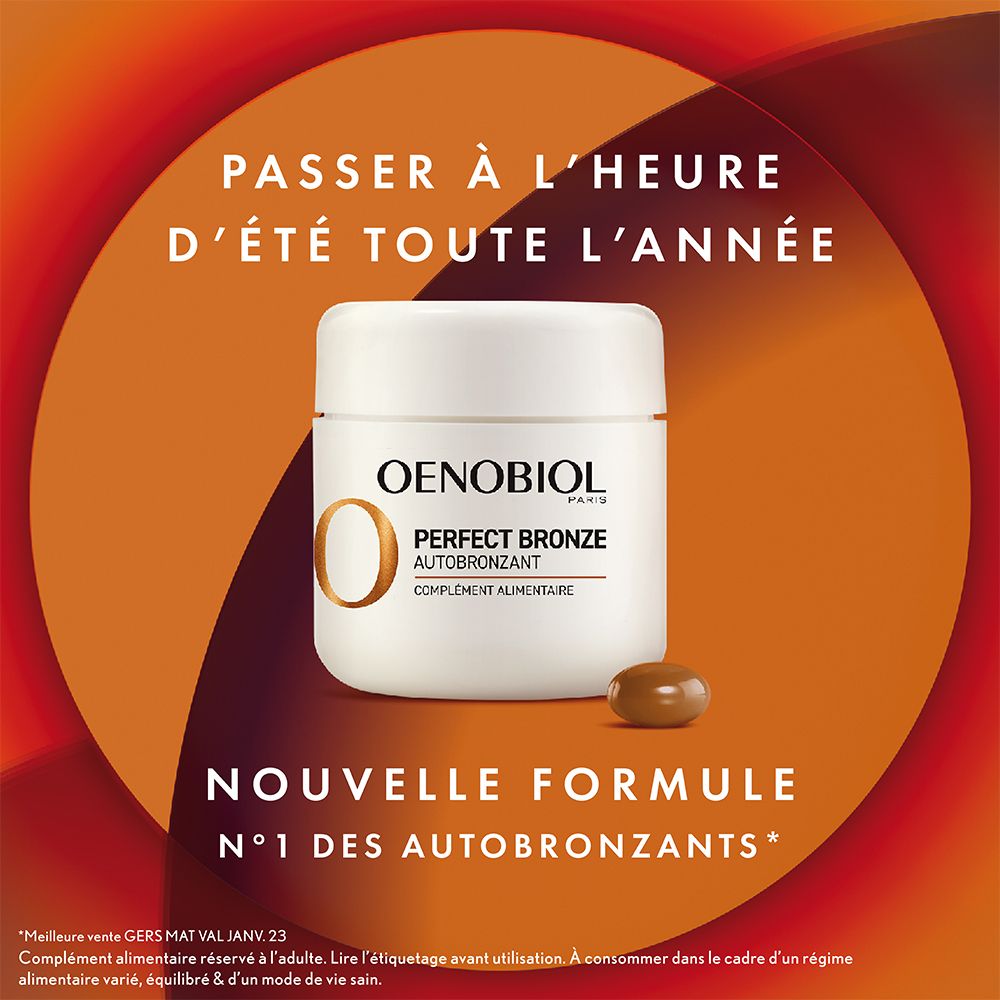 OENOBIOL PERFECT BRONZE Autobronzant - Efficace Dès Le 1Er Mois Sans Soleil - Concentration De 5 Pigments 100% D'Origine Végétale - Complément Alimentaire 30 Capsules - Programme 1 Mois