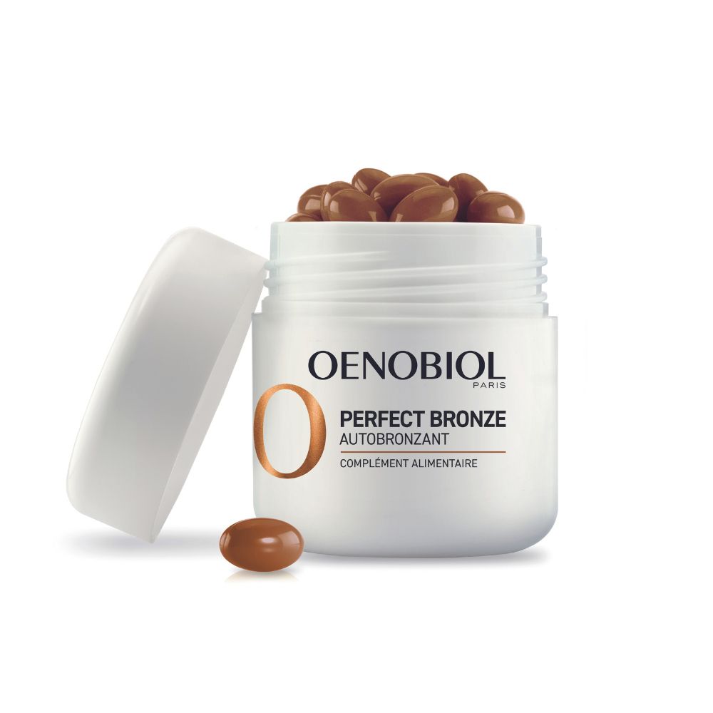 OENOBIOL PERFECT BRONZE AUTOBRONZANT - Efficace Dès Le 1er Mois Sans Soleil - Concentration De 5 Pigments 100% D'Origine Végétale - Complément Alimentaire 2X30 Capsules - Programme 2 Mois