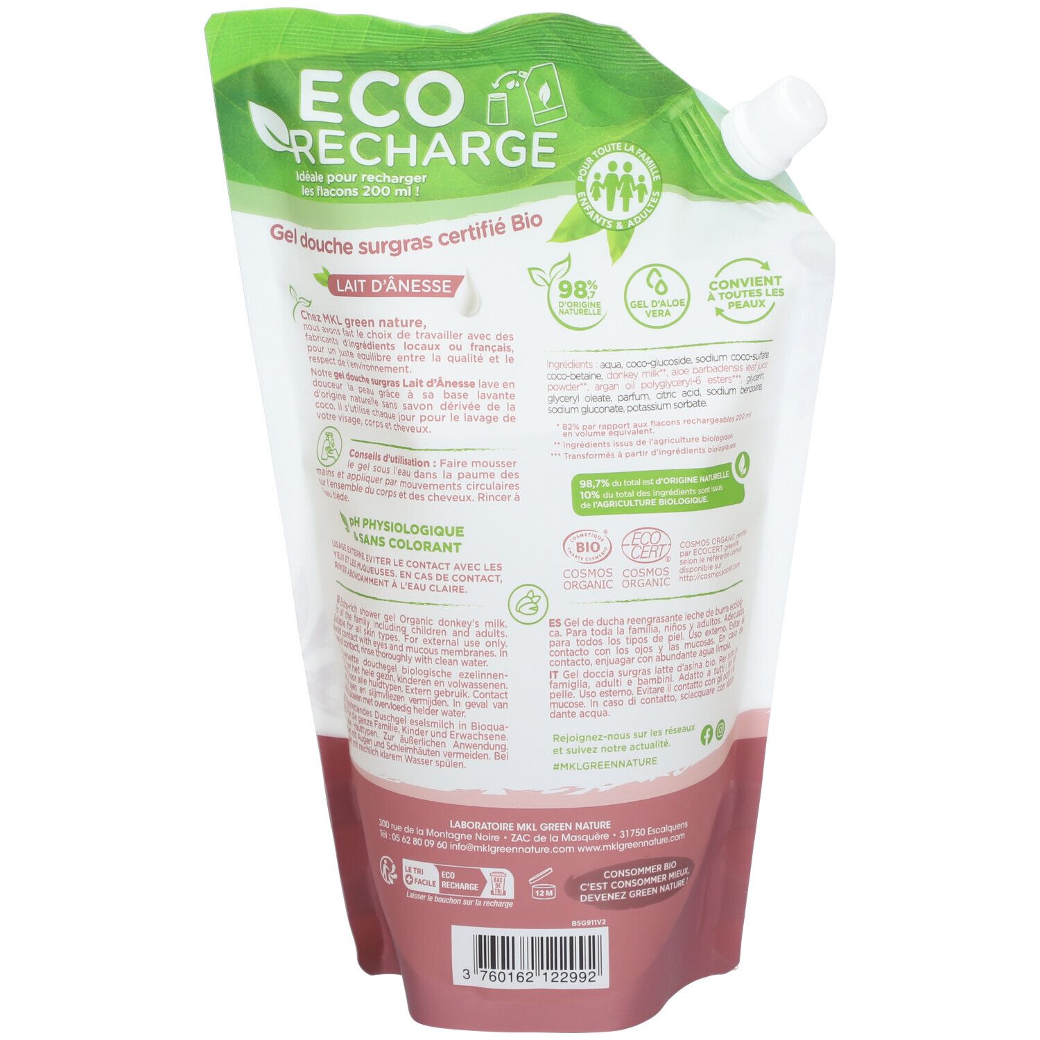 mkl ECO-RECHARGE CERTIFIÉE BIO 900ML - LAIT D'ÂNESSE