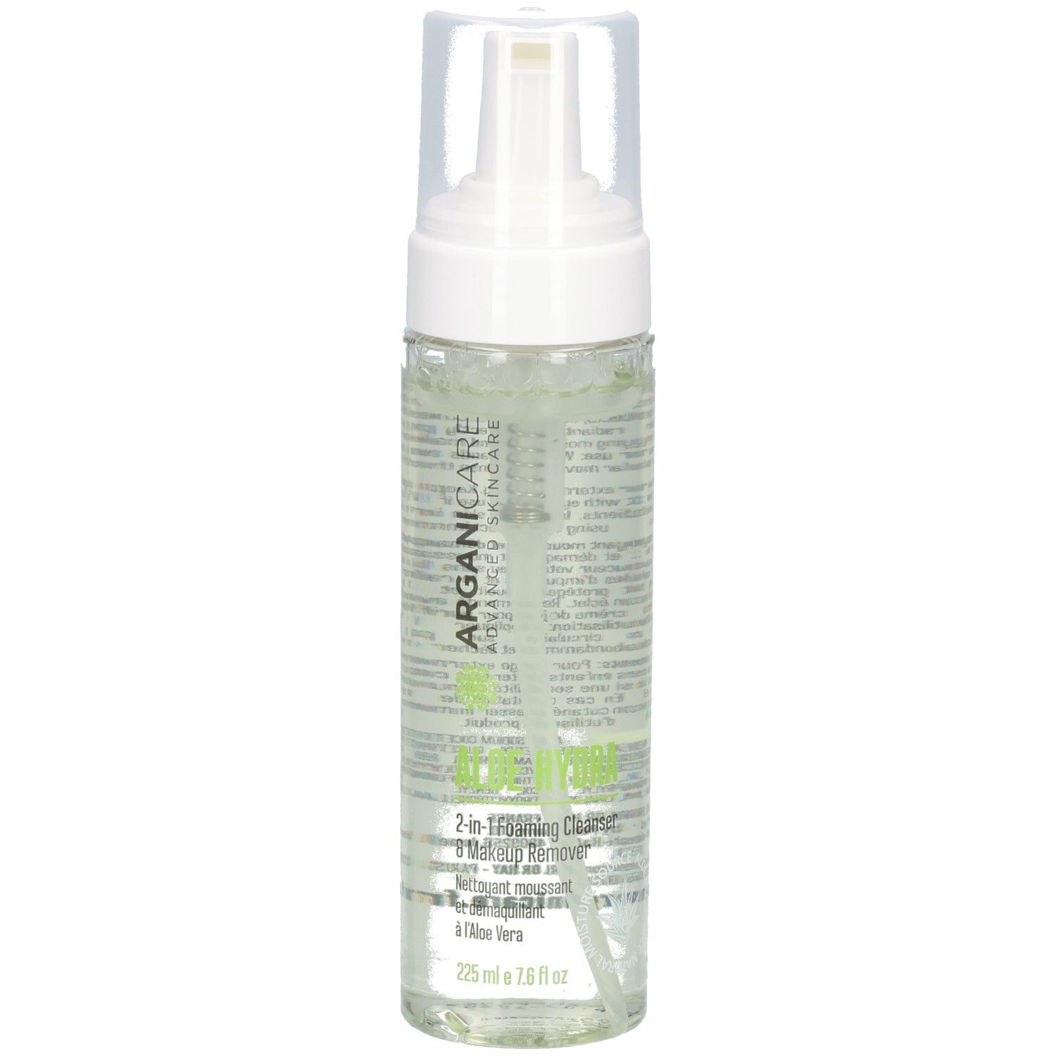 Arganicare Aloe Hydra Lotion moussante 2-en-1 & démaquillant, 225 ml.