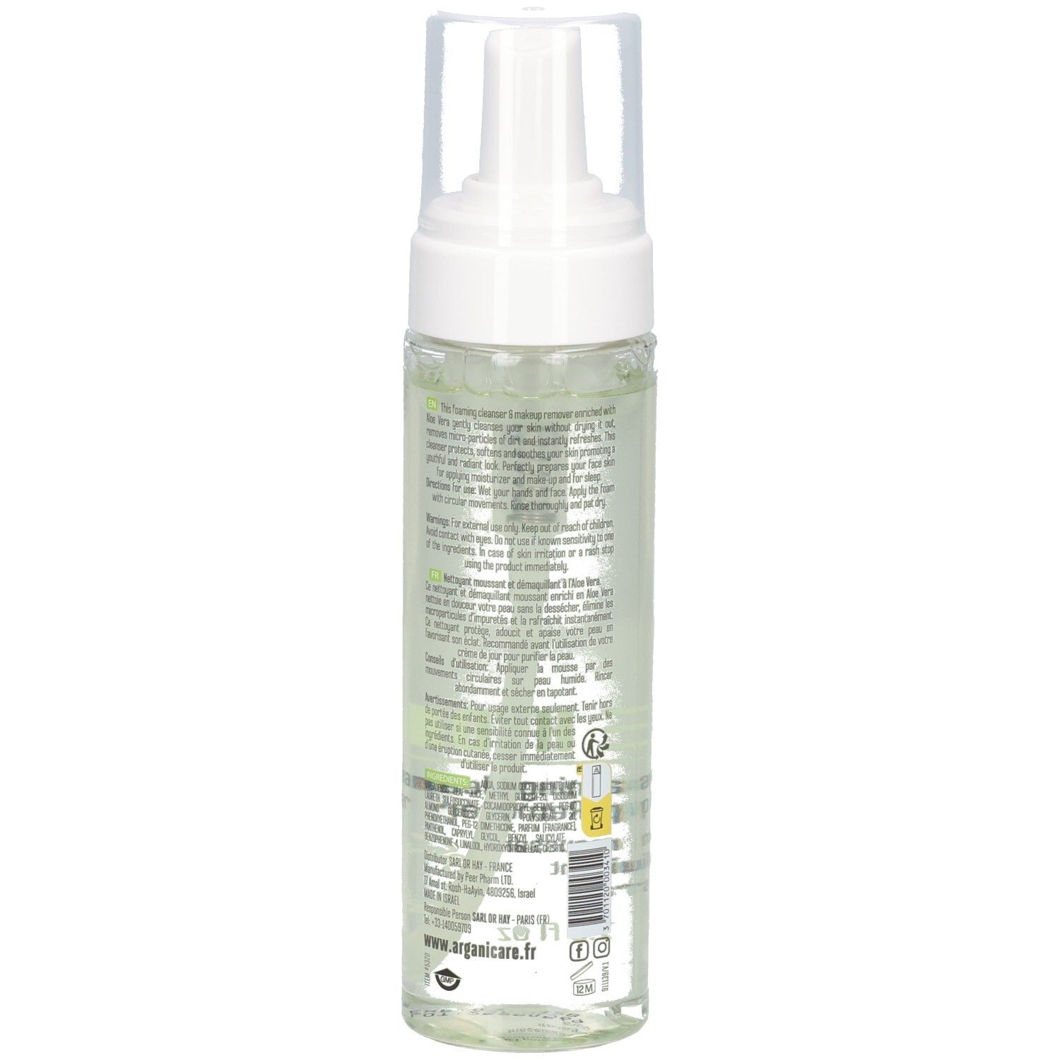 Arganicare Aloe Hydra Lotion moussante 2-en-1 & démaquillant, 225 ml, vue arrière.