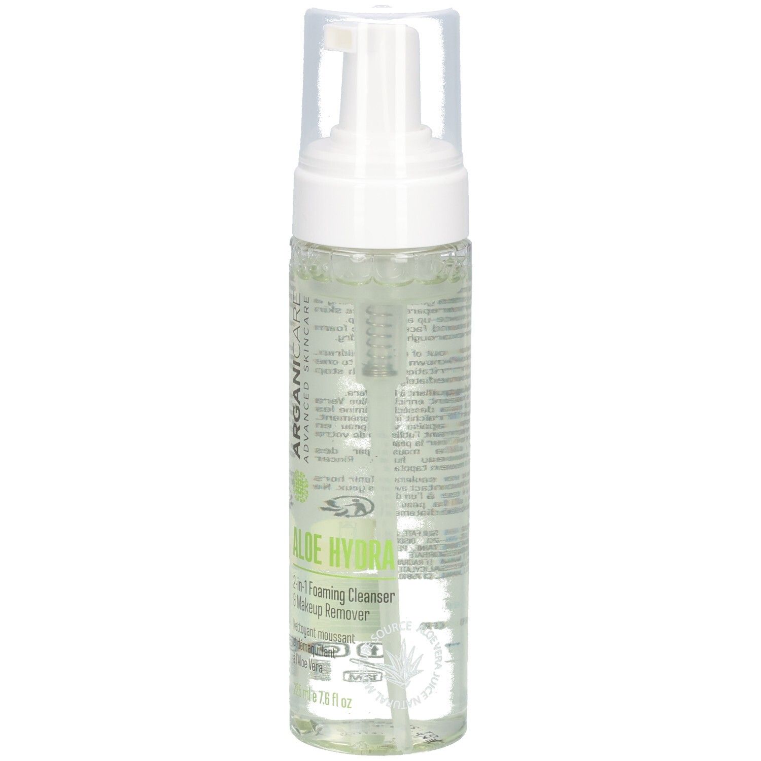 Arganicare Aloe Hydra Lotion moussante 2-en-1 & démaquillant, 225 ml.