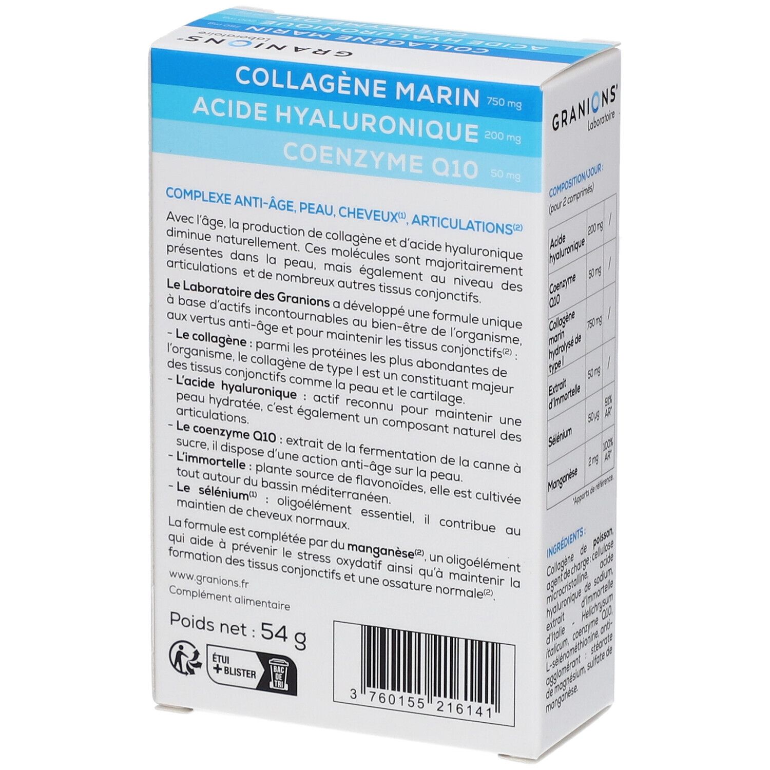 Laboratoire des GRANIONS® Complexe Collagène, Acide Hyaluronique & Coenzyme Q10