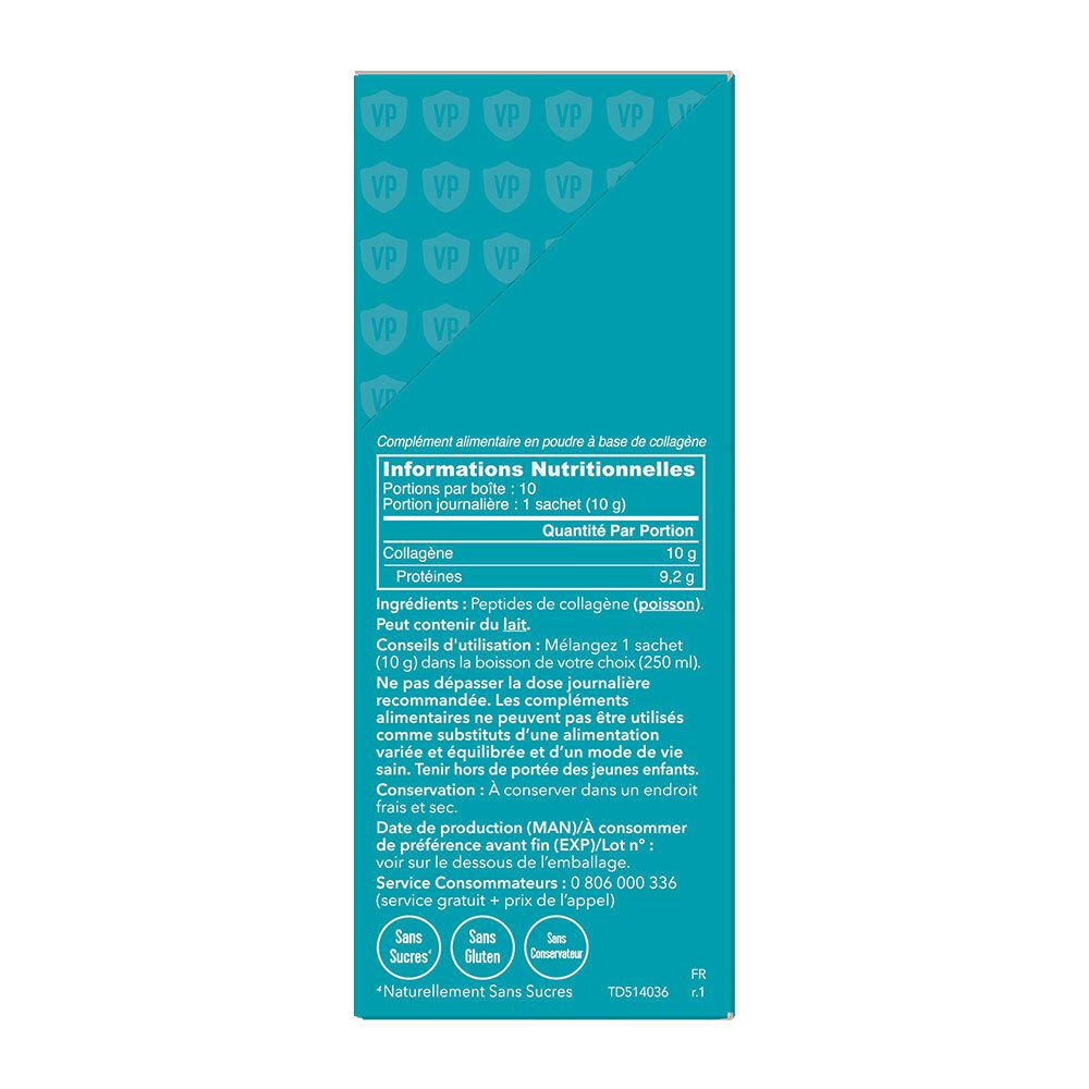 Dos de la boîte. Informations nutritionnelles. Texte : Sans sucre, sans gluten. Coordonnées.