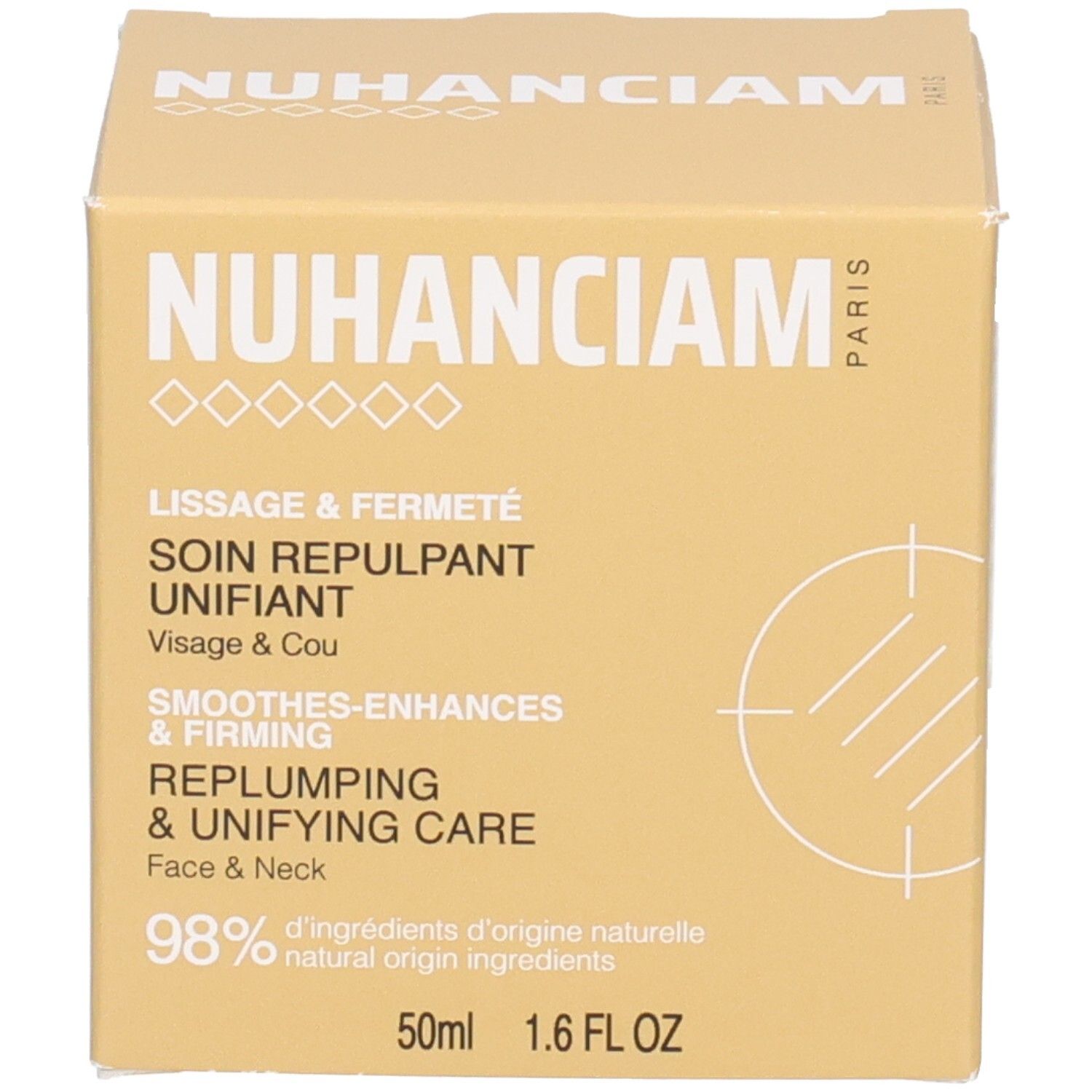 Boîte Nuhanciam. Soin lissant et raffermissant visage et cou, 50ml, 98% d'ingrédients naturels.