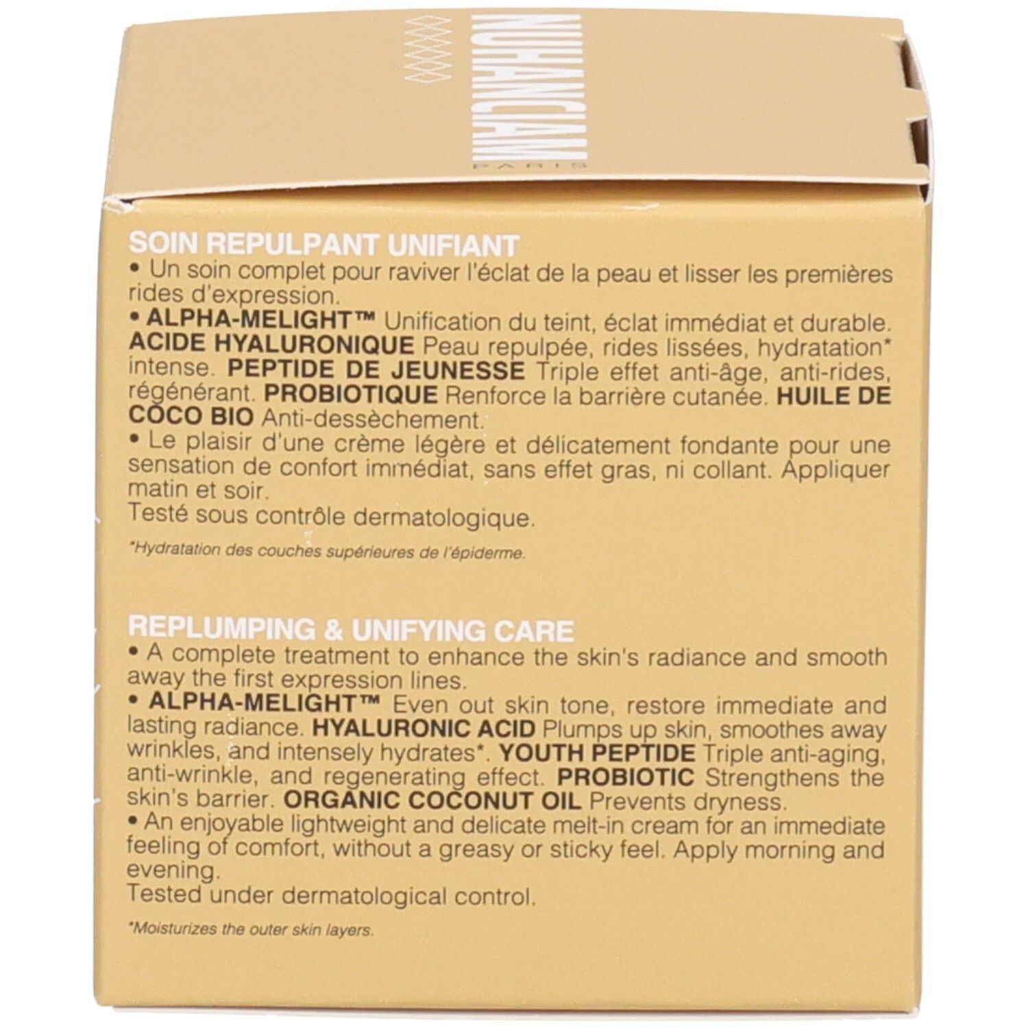 Boîte Nuhanciam. Soin lissant et raffermissant visage et cou, 50ml, 98% d'ingrédients naturels.