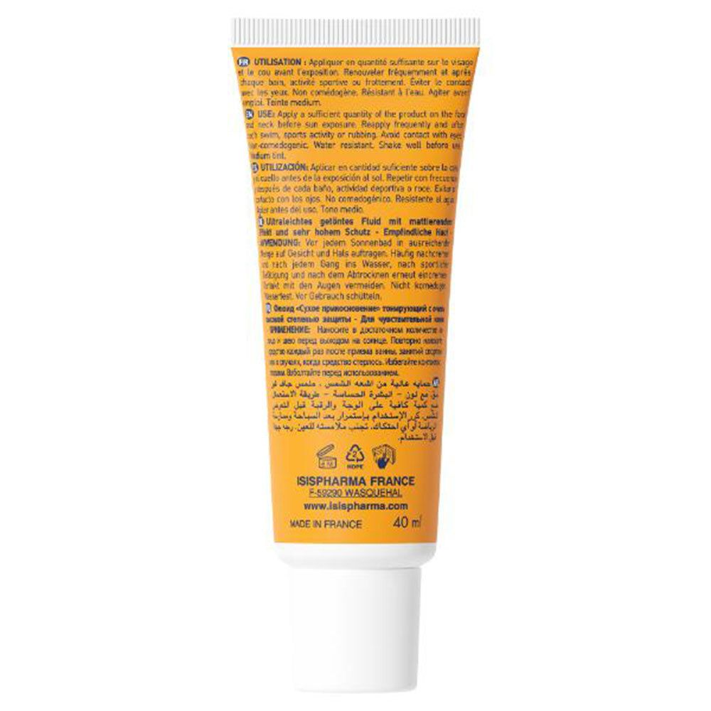 Dos du tube jaune. Texte multilingue. Informations fabricant et volume.