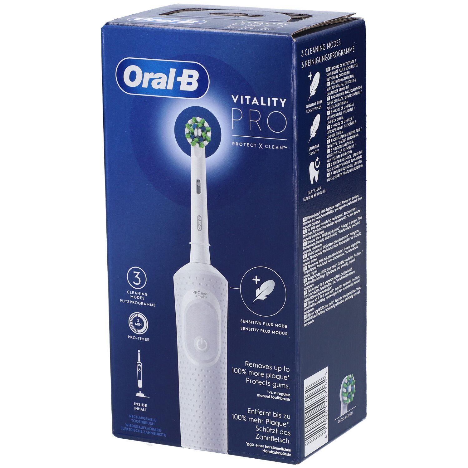 ORAL-B VITALITY PRO CROSS ACTION WHITE - Brosse à dents électrique rechargeable, 3 modes d