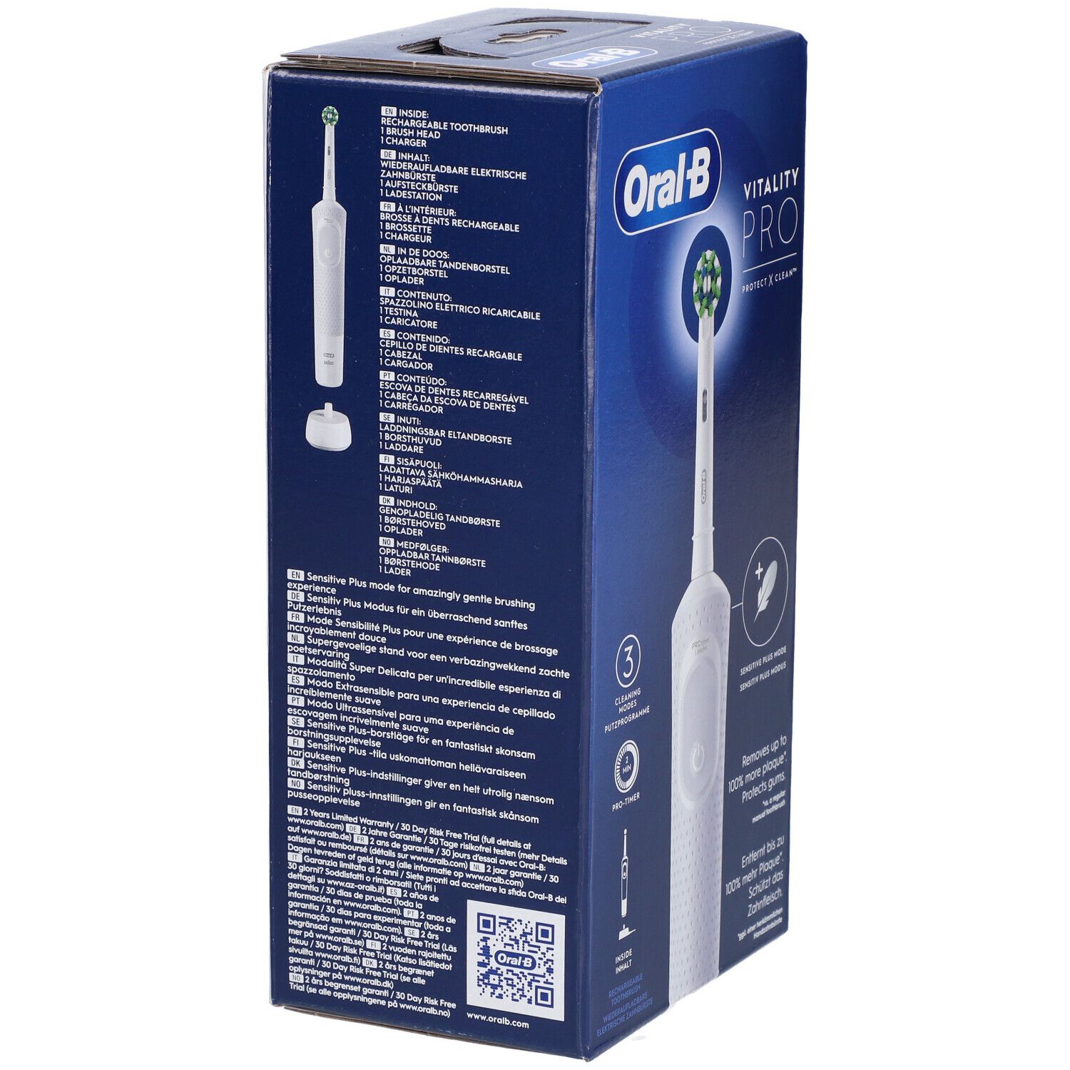 ORAL-B VITALITY PRO CROSS ACTION WHITE - Brosse à dents électrique rechargeable, 3 modes d