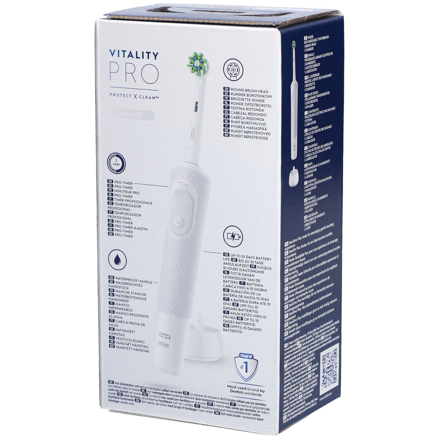 ORAL-B VITALITY PRO CROSS ACTION WHITE - Brosse à dents électrique rechargeable, 3 modes d