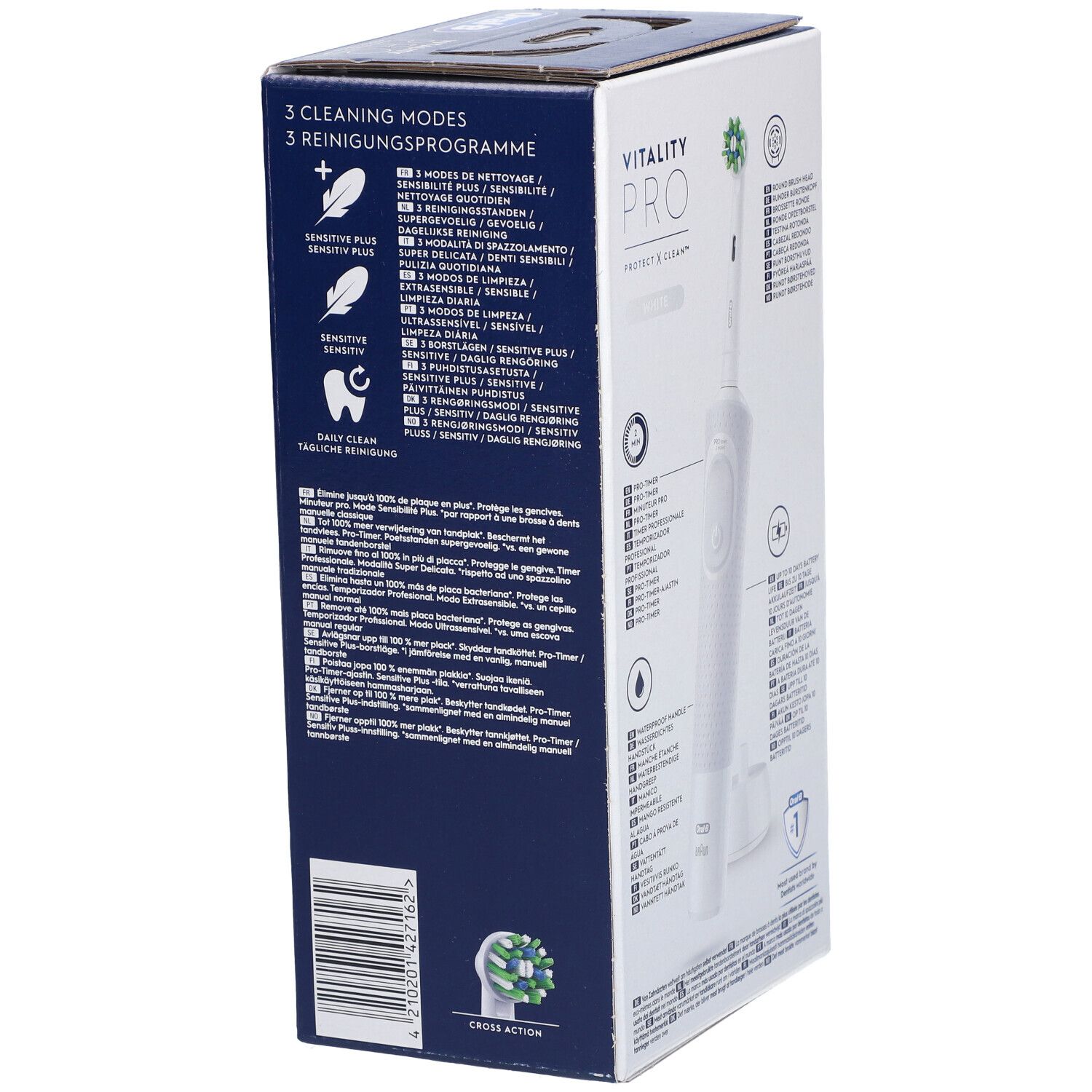 ORAL-B VITALITY PRO CROSS ACTION WHITE - Brosse à dents électrique rechargeable, 3 modes d