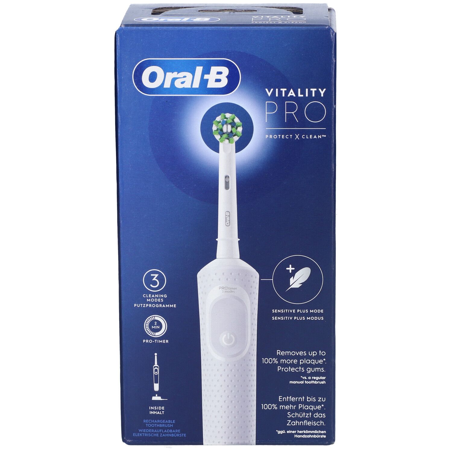 ORAL-B VITALITY PRO CROSS ACTION WHITE - Brosse à dents électrique rechargeable, 3 modes d