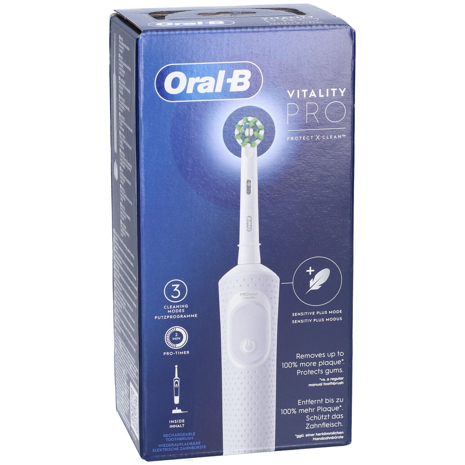 ORAL-B VITALITY PRO CROSS ACTION WHITE - Brosse à dents électrique rechargeable, 3 modes d