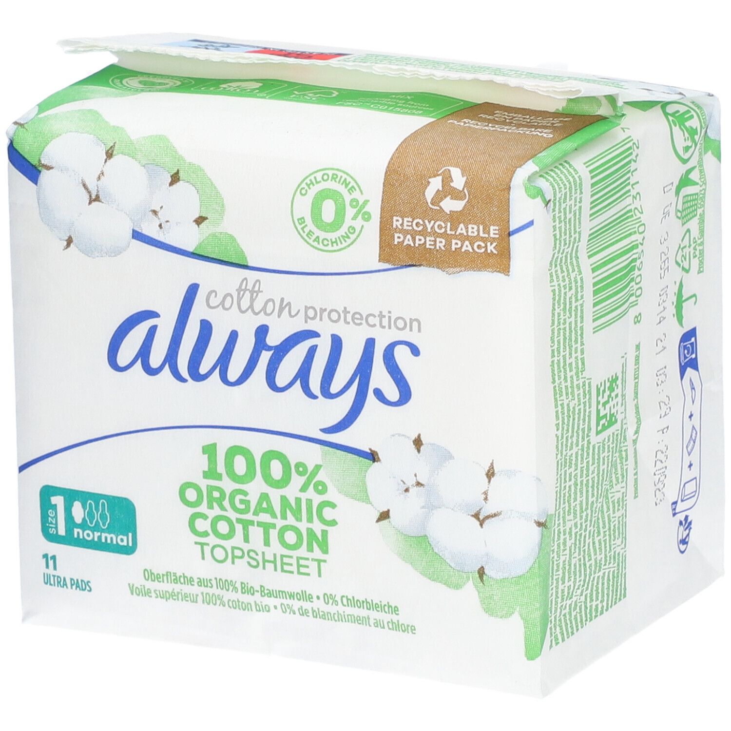 ALWAYS Cotton protection Serviette périodique Taille 1 normal 100 % coton bio