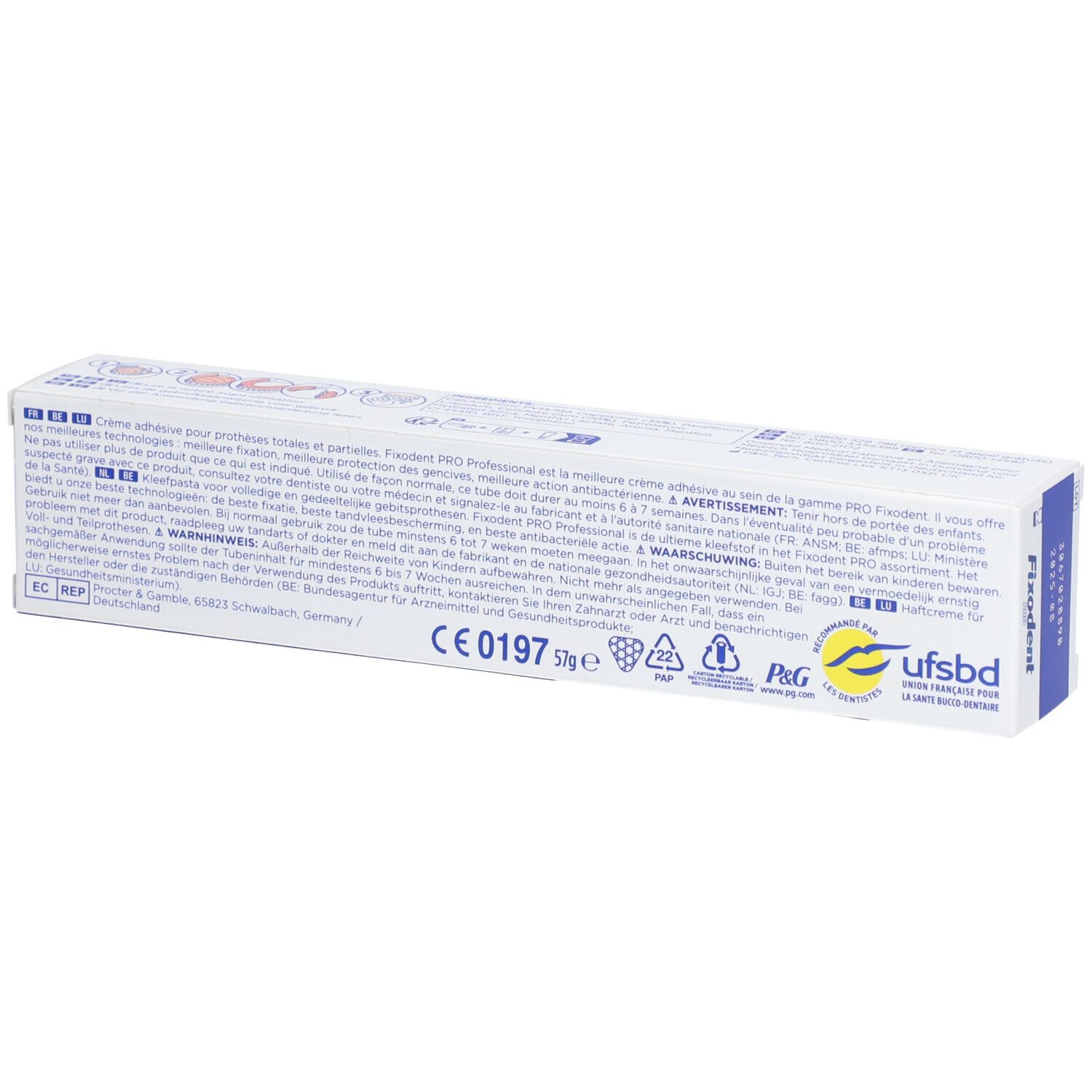 FIXODENT PRO PROFESSIONAL - Crème adhésive pour prothèse dentaire. - tube 57 g