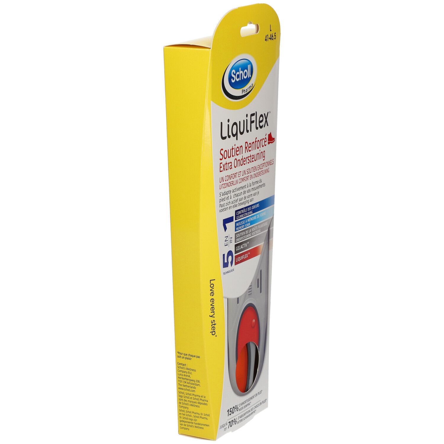 Semelles Scholl LiquiFlex, taille L (41-46,5), dans emballage. Visible: emballage avec informations produit.