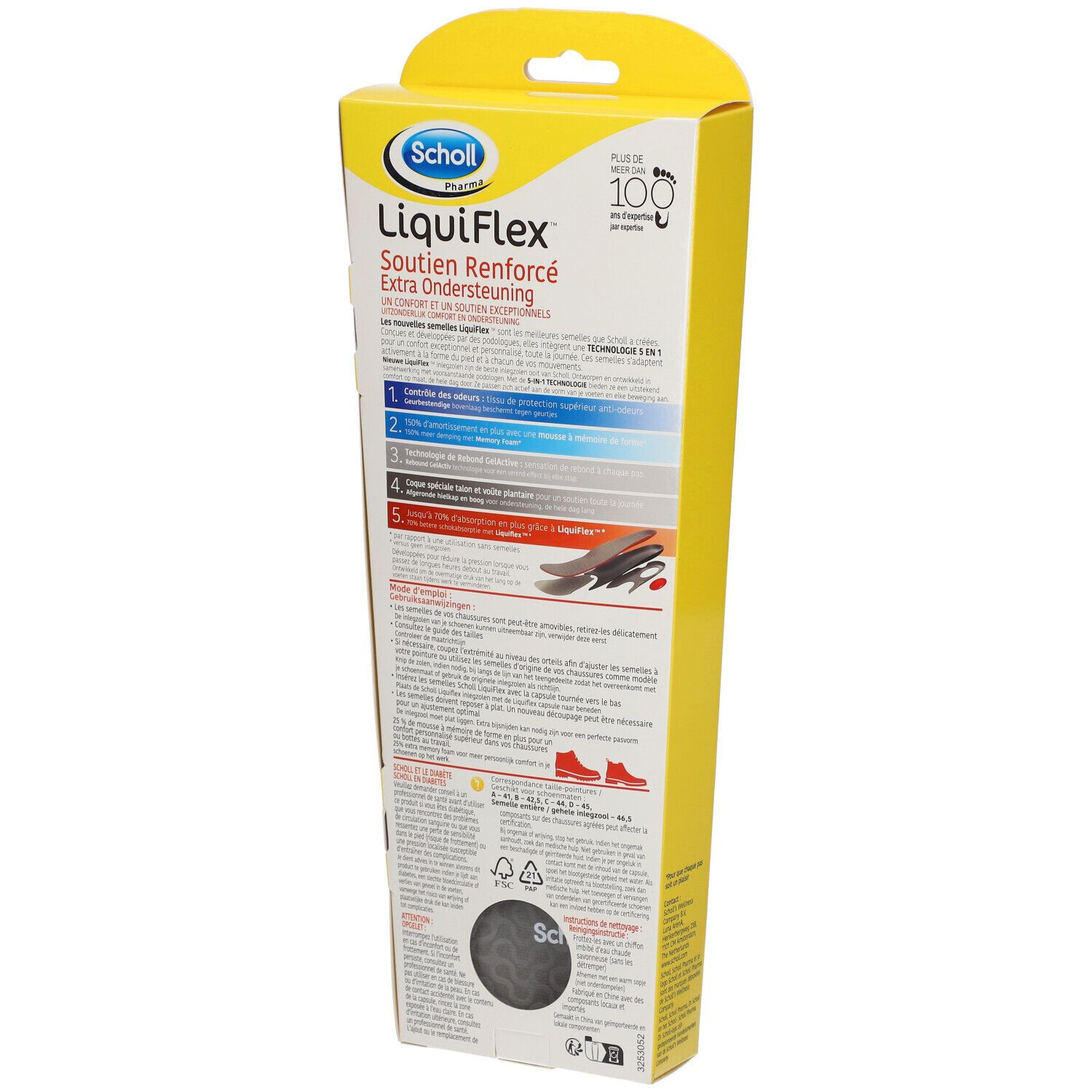 Semelles Scholl LiquiFlex, taille L (41-46,5), dans emballage. Visible: emballage avec informations produit.