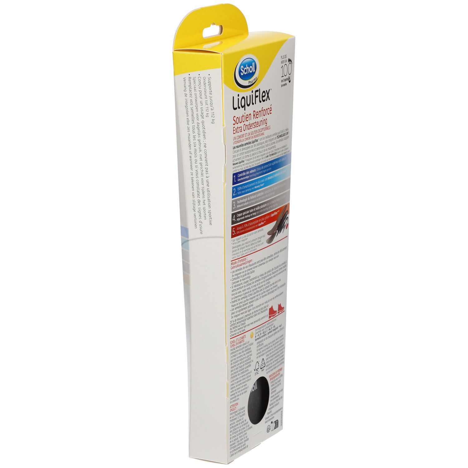 Semelles Scholl LiquiFlex, taille L (41-46,5), dans emballage. Visible: emballage avec informations produit.