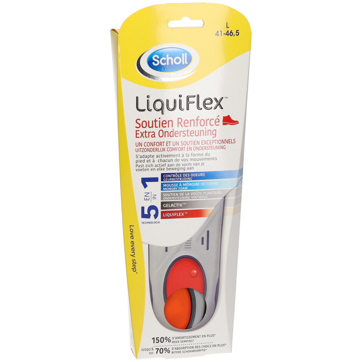 Semelles Scholl LiquiFlex, taille L (41-46,5), dans emballage. Visible: emballage avec informations produit.