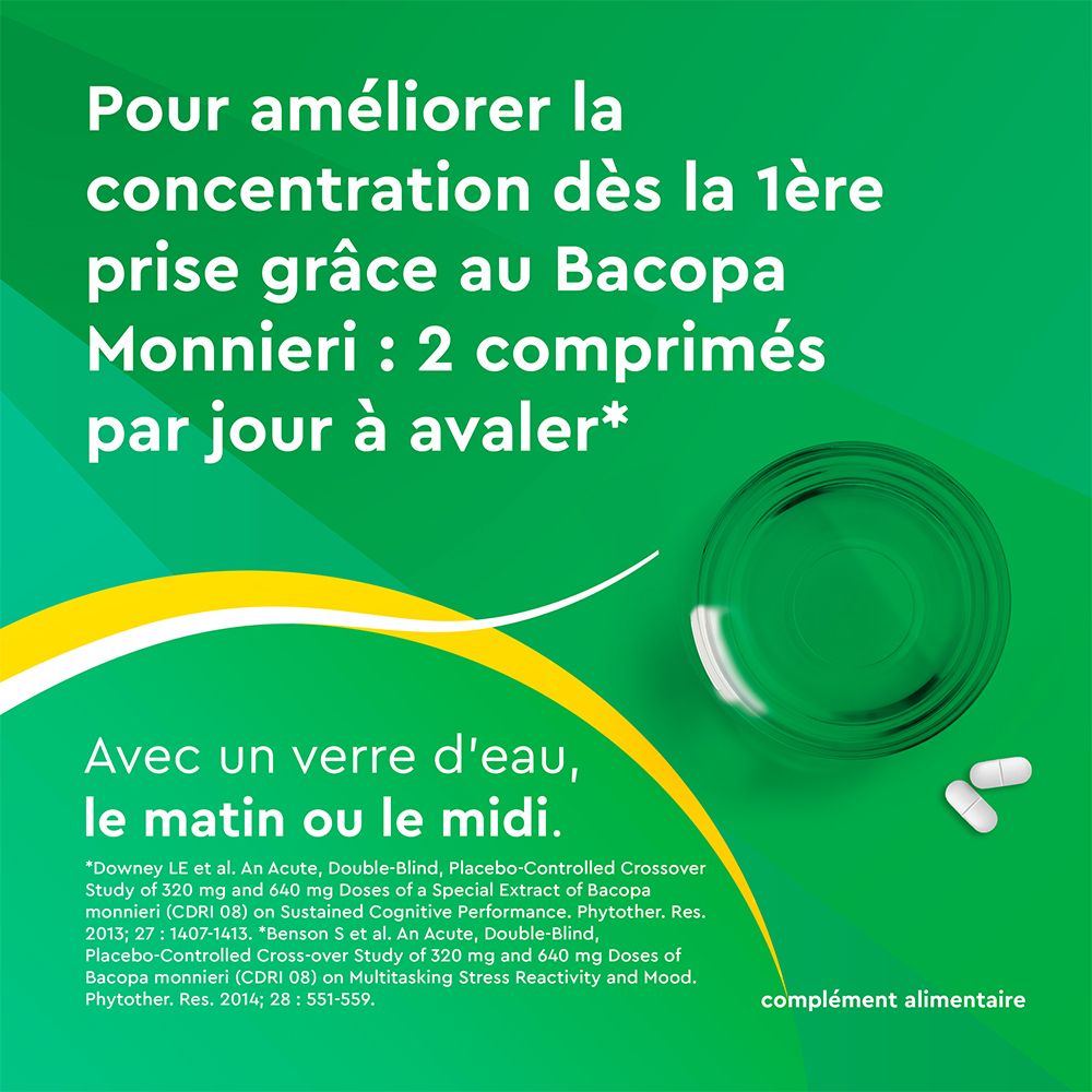 EuphytoseStress® Concentration -Stress ,difficulté de concentration - Bacopa Monnieri et Rhodiola Rosea 2 x 30 comprimés