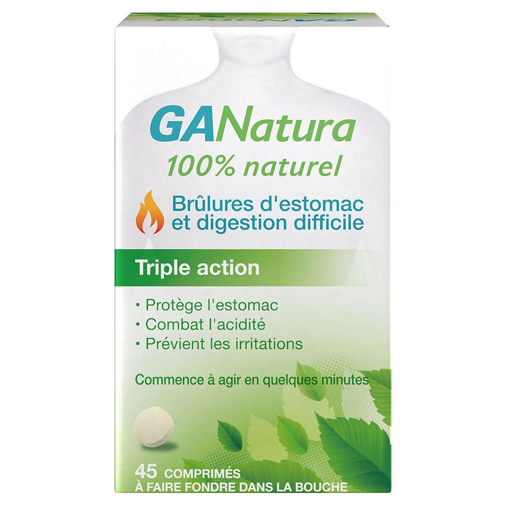 GANatura 100% Naturel Brûlures d'estomac et digestion difficile - 45 Comprimés