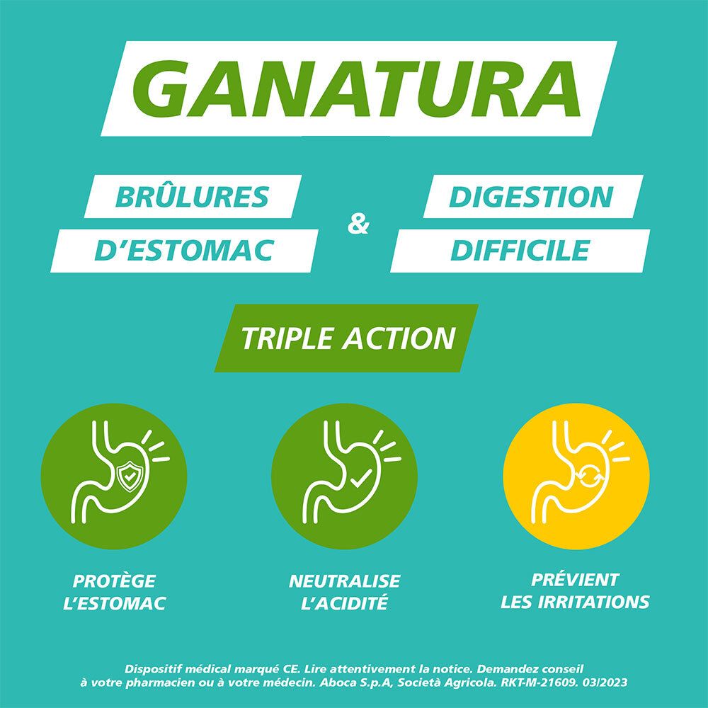 GANatura 100% Naturel Brûlures d'estomac et digestion difficile - 45 Comprimés