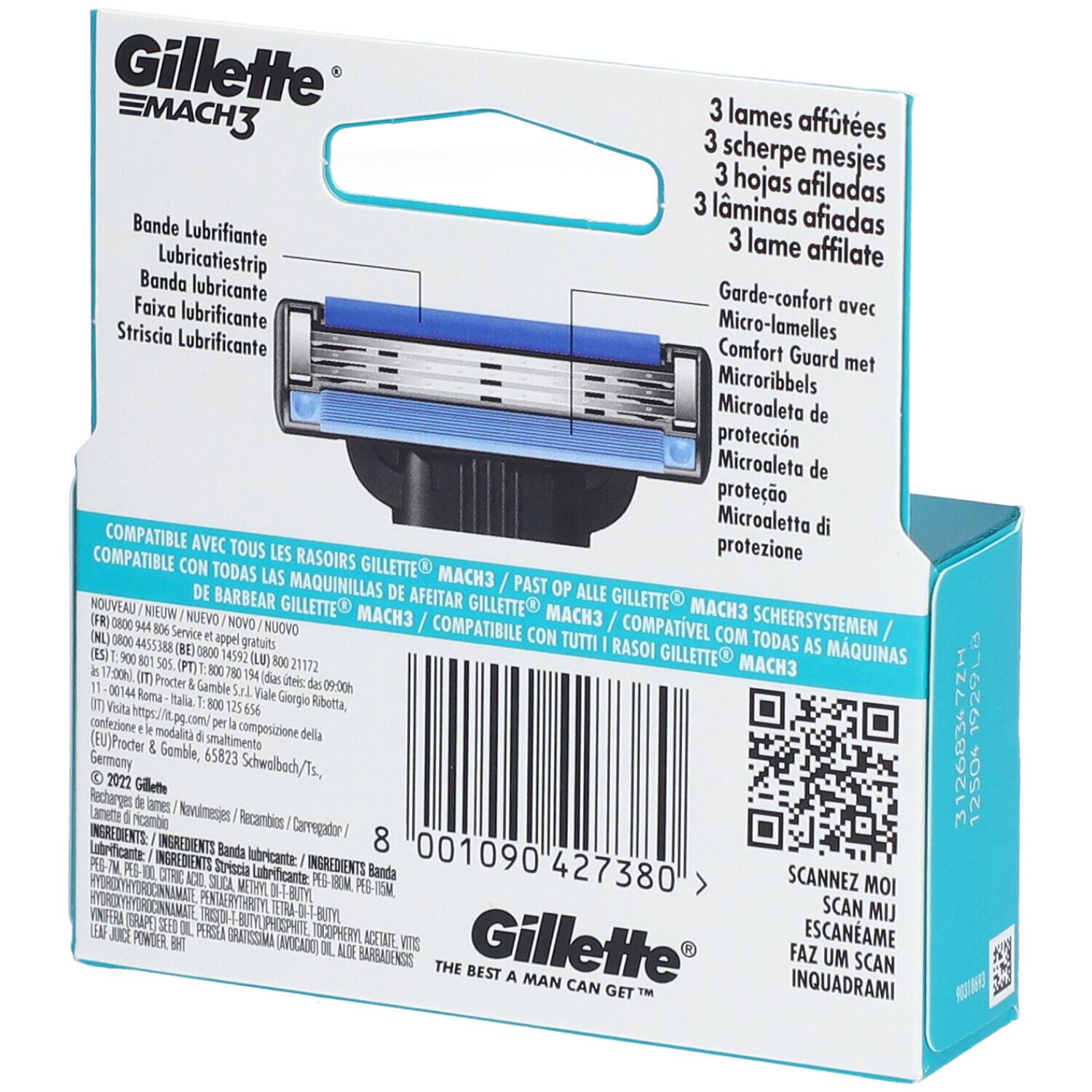 GILLETTE MACH3 LAME - Lame de rechange, triple tranchant pour rasoir mécanique Gillette Ma