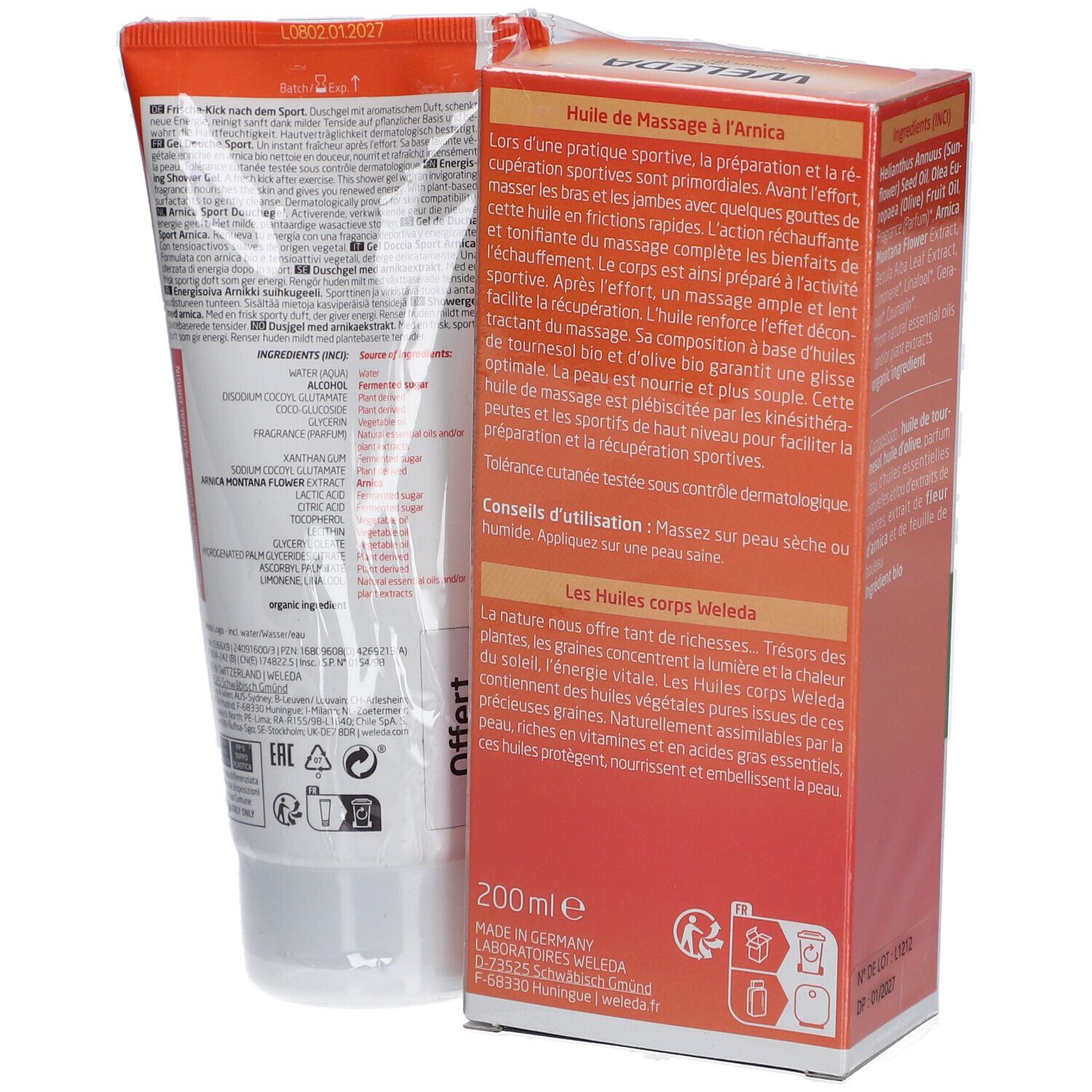 Weleda Huile de Massage à l'Arnica 200 ml + Gel Douche Sport à l'Arnica