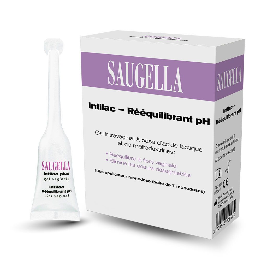 Saugella Intilac - Gel vaginal -  Rééquilibrant pH, Rééquilibre Immédiat de la Flore Vaginale et Soutien des Lactobacilles, élimine les mauvaises odeurs - Boite de 7 tubes Applicateurs - Monodoses