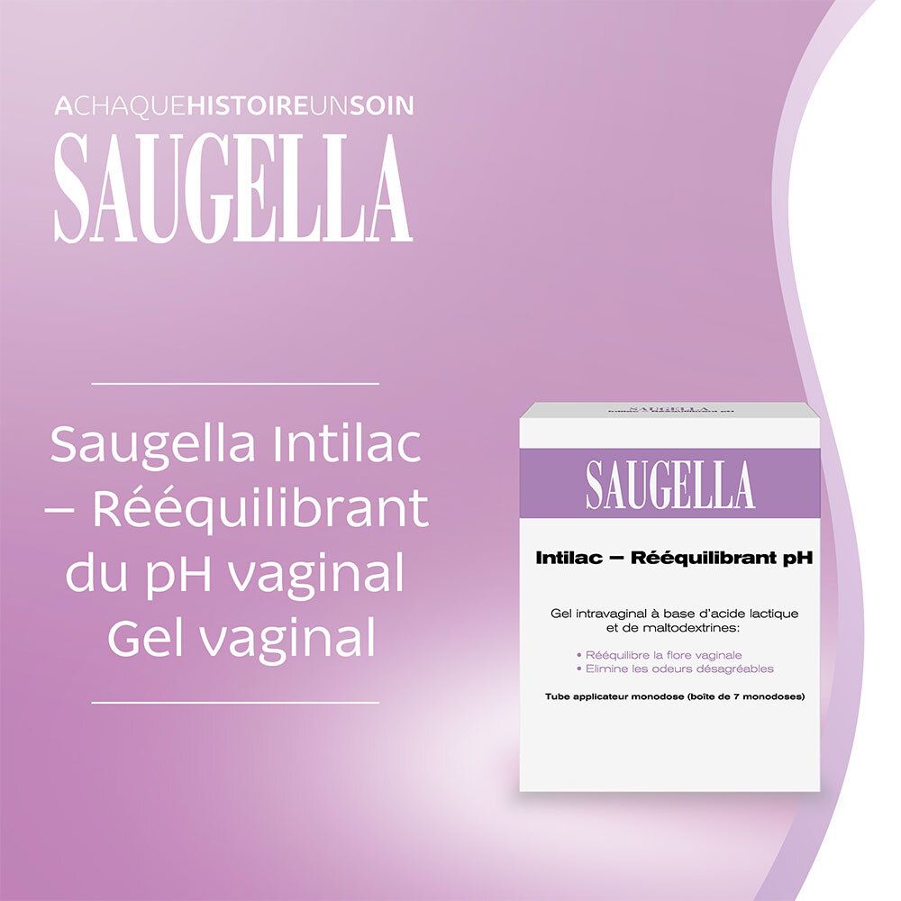 Saugella Intilac - Gel vaginal -  Rééquilibrant pH, Rééquilibre Immédiat de la Flore Vaginale et Soutien des Lactobacilles, élimine les mauvaises odeurs - Boite de 7 tubes Applicateurs - Monodoses
