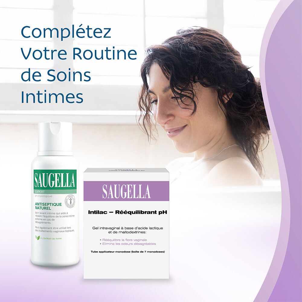 Saugella Intilac - Gel vaginal -  Rééquilibrant pH, Rééquilibre Immédiat de la Flore Vaginale et Soutien des Lactobacilles, élimine les mauvaises odeurs - Boite de 7 tubes Applicateurs - Monodoses