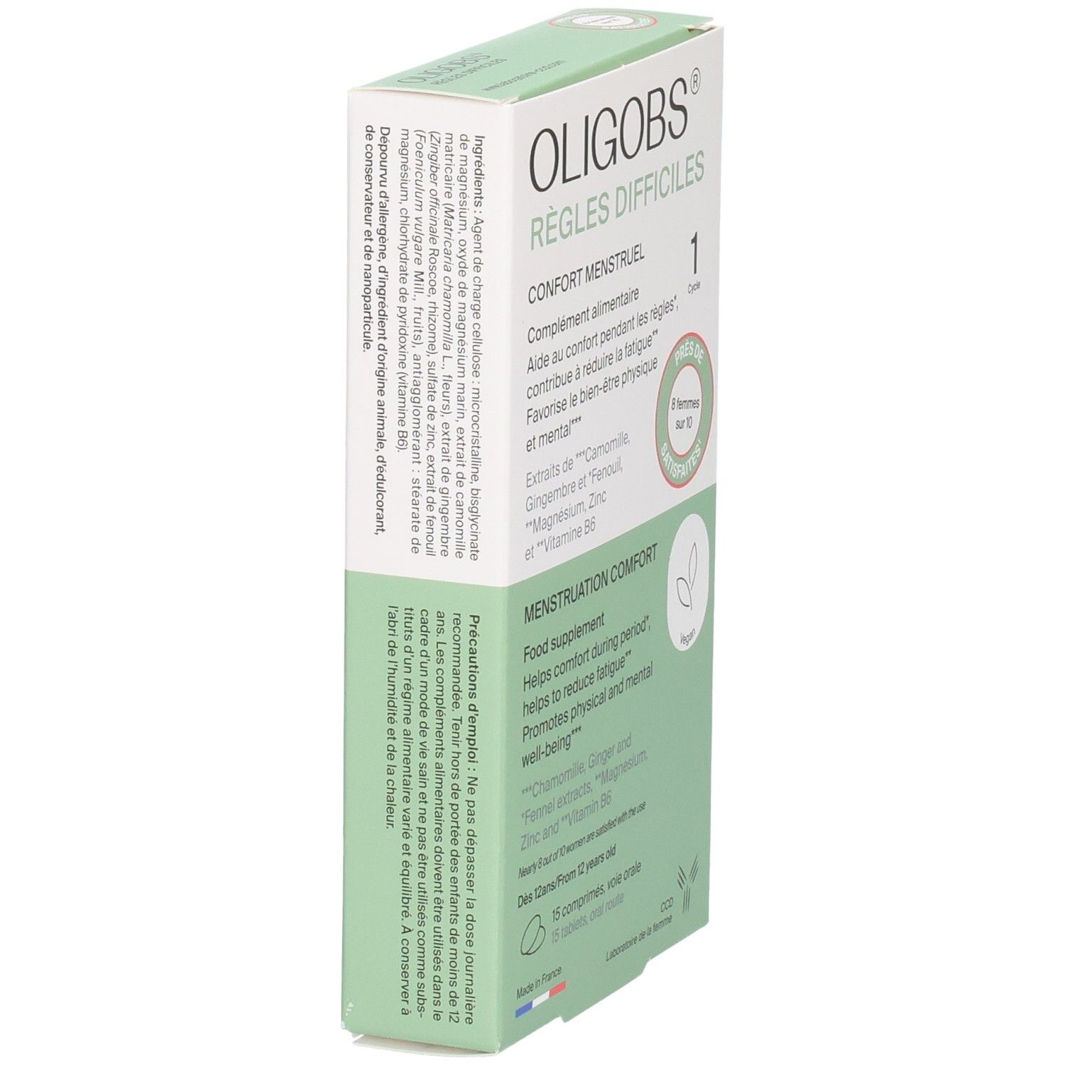 Vue latérale de la boîte OLIGOBS REGLES DIFFICILES avec ingrédients et instructions.