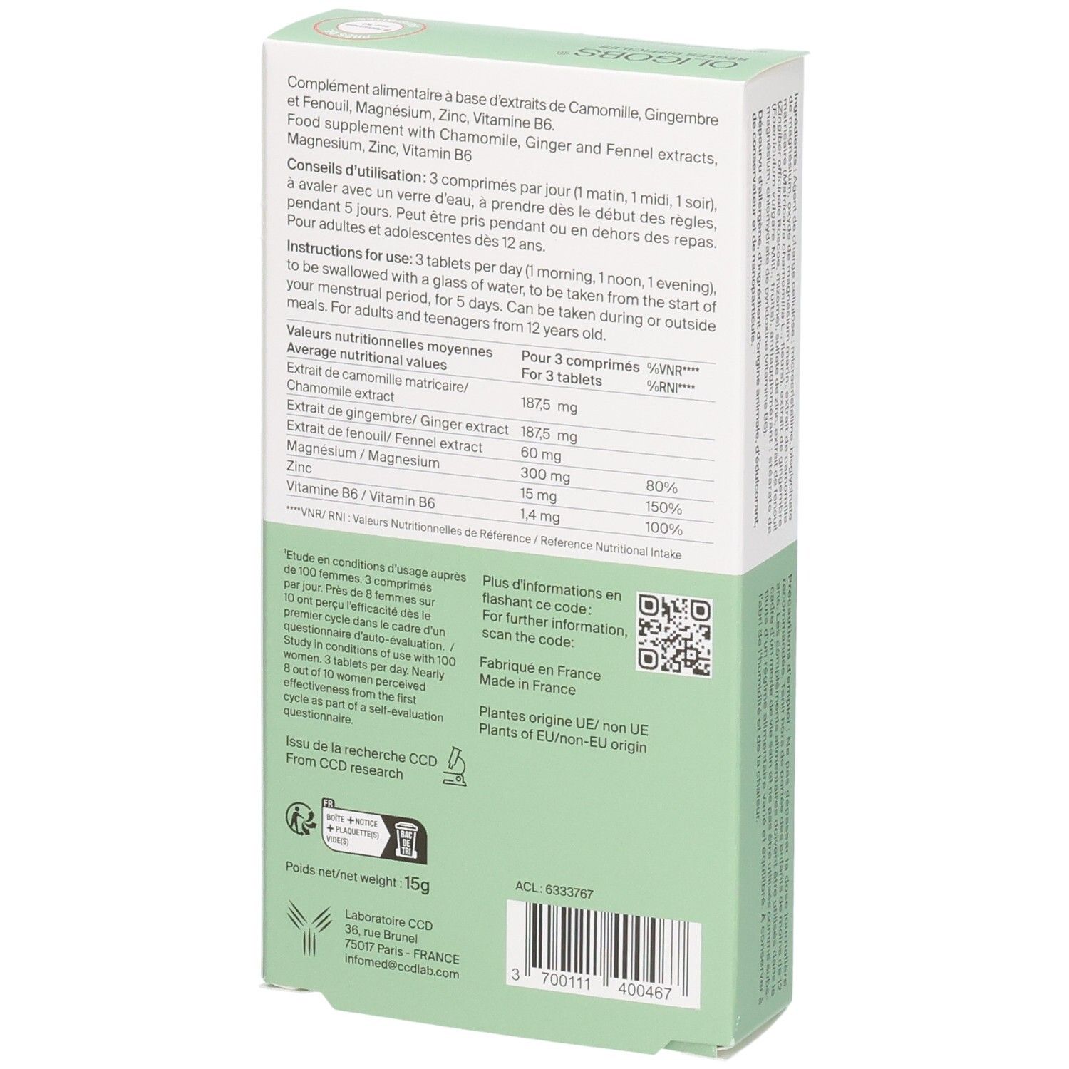 Arrière de la boîte OLIGOBS REGLES DIFFICILES avec informations nutritionnelles et code QR.