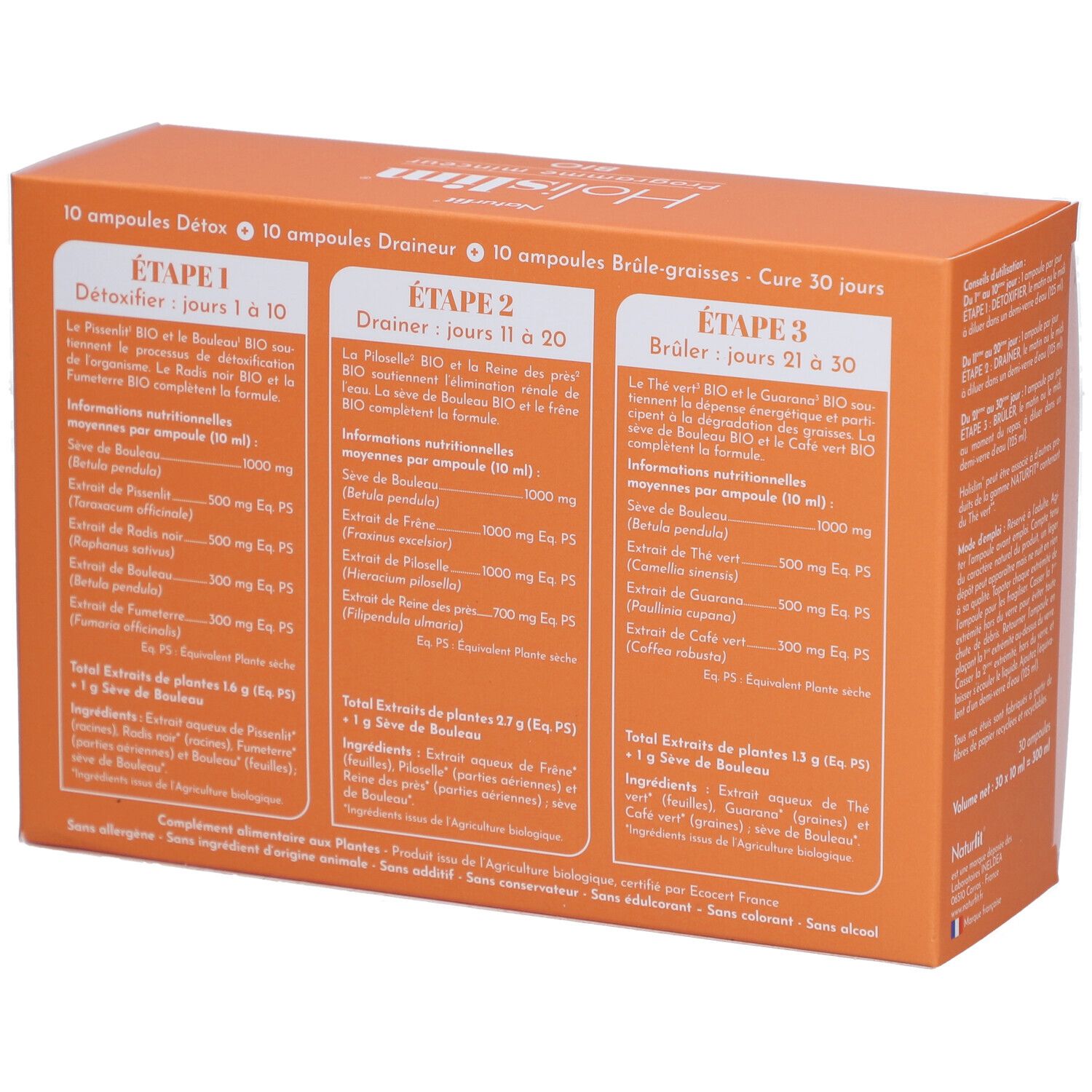 Dos de la boîte "Holislim Bio" avec informations et valeurs nutritionnelles.