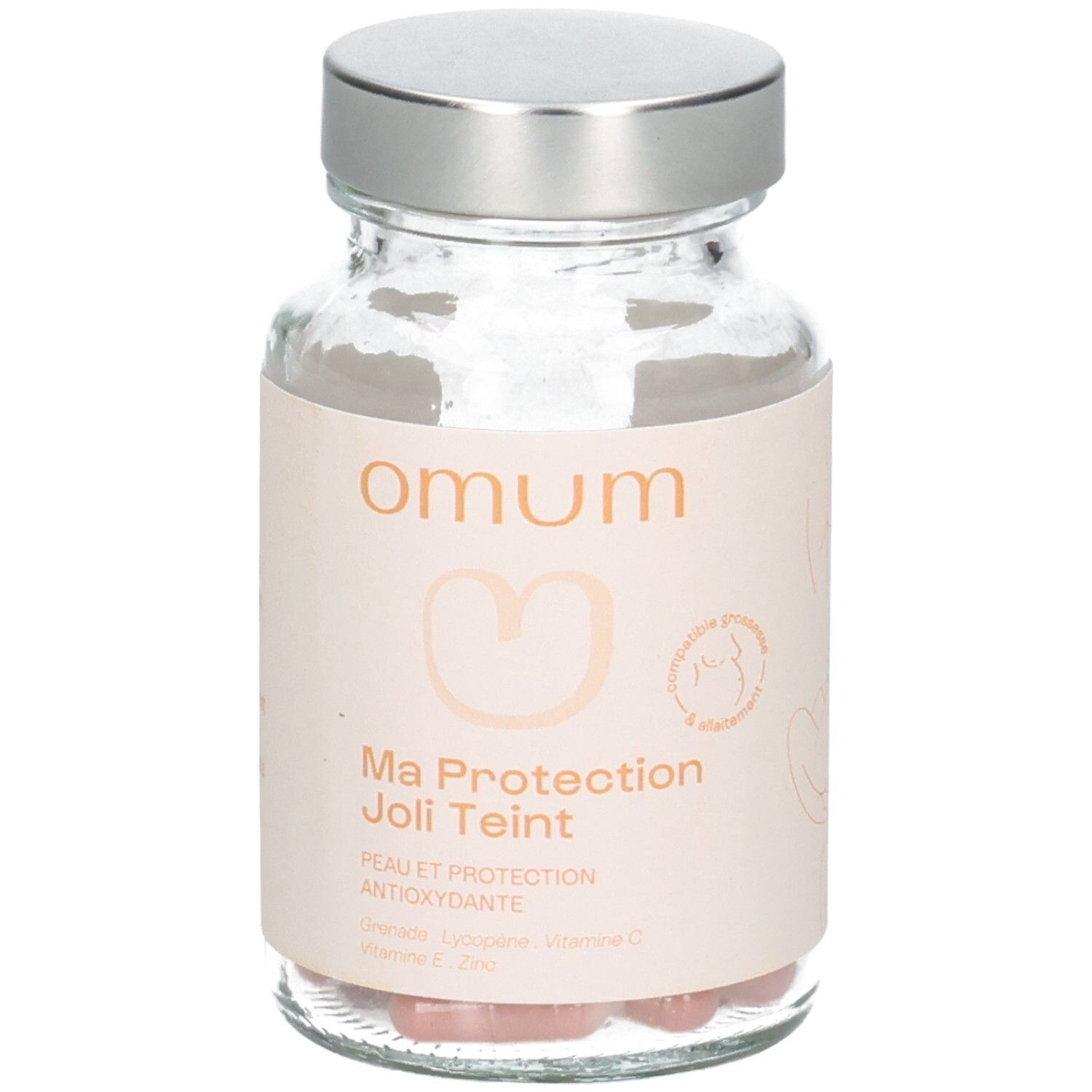 Flacon en verre Omum Ma Protection Joli Teint avec bouchon argenté. Peau et protection antioxydante.