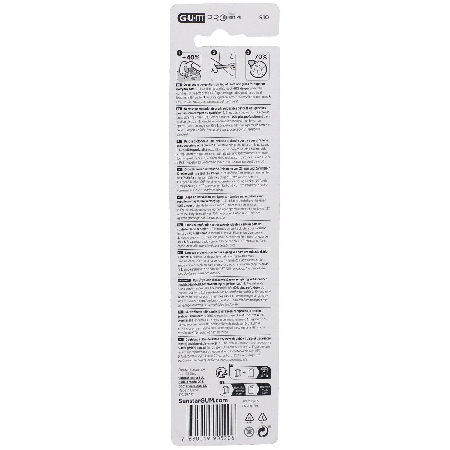 GUM® PRO SENSITIVE Brosse à dents ultra soft 510