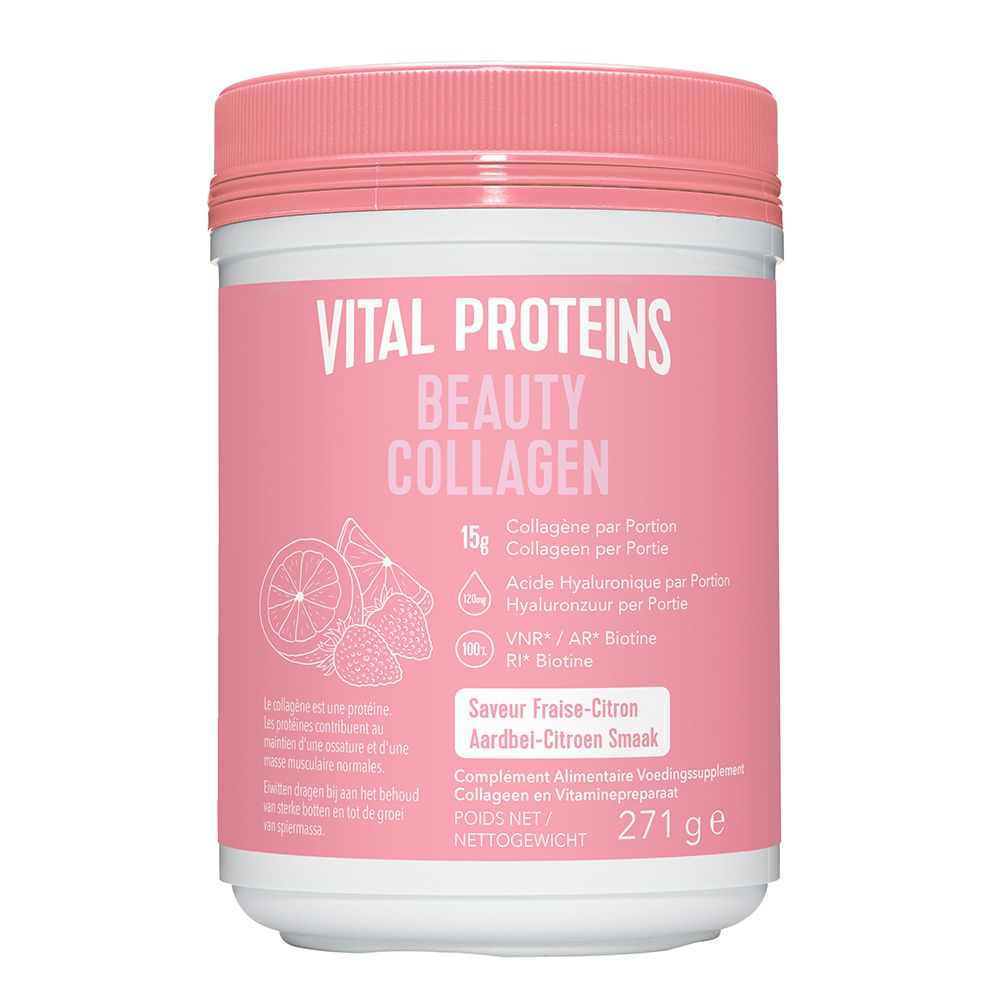 VITAL PROTEINS Beauty Collagen - Collagène, Acide Hyaluronique, Biotine - Saveur Fraise/Citron