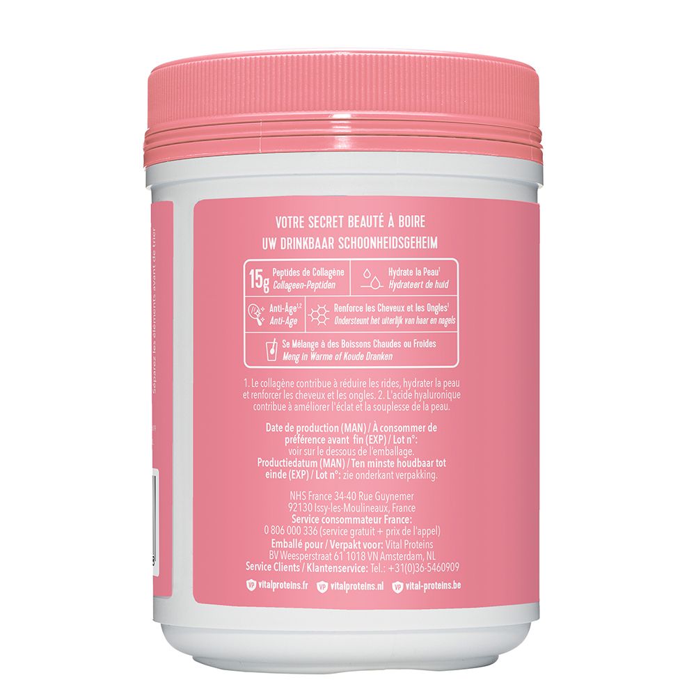 VITAL PROTEINS Beauty Collagen - Collagène, Acide Hyaluronique, Biotine - Saveur Fraise/Citron