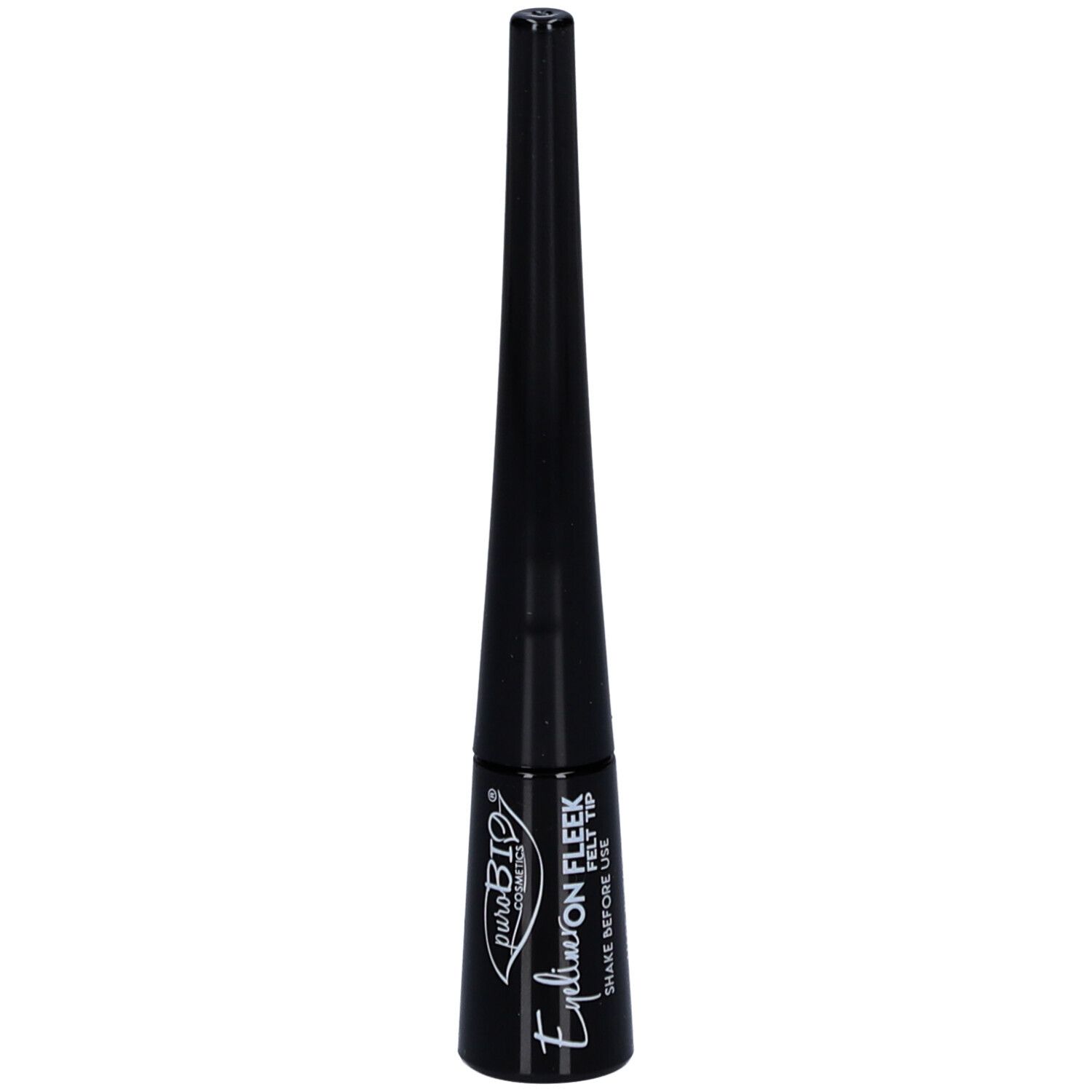 Eyeliner noir avec pointe fine. Inscription : puroBIO Eyeliner on FLEEK.