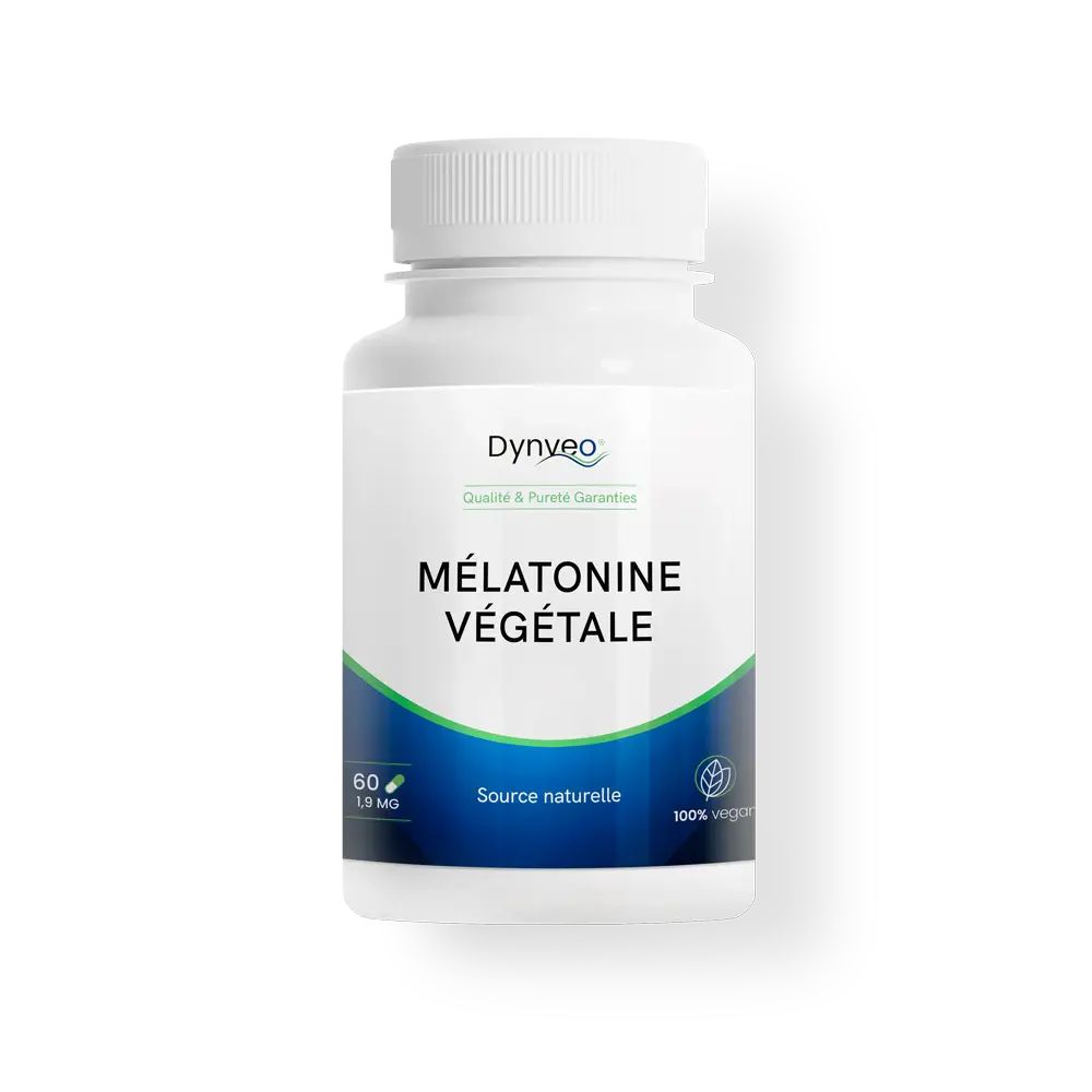 Flacon blanc Dynveo Mélatonine Végétale, 60 gélules.