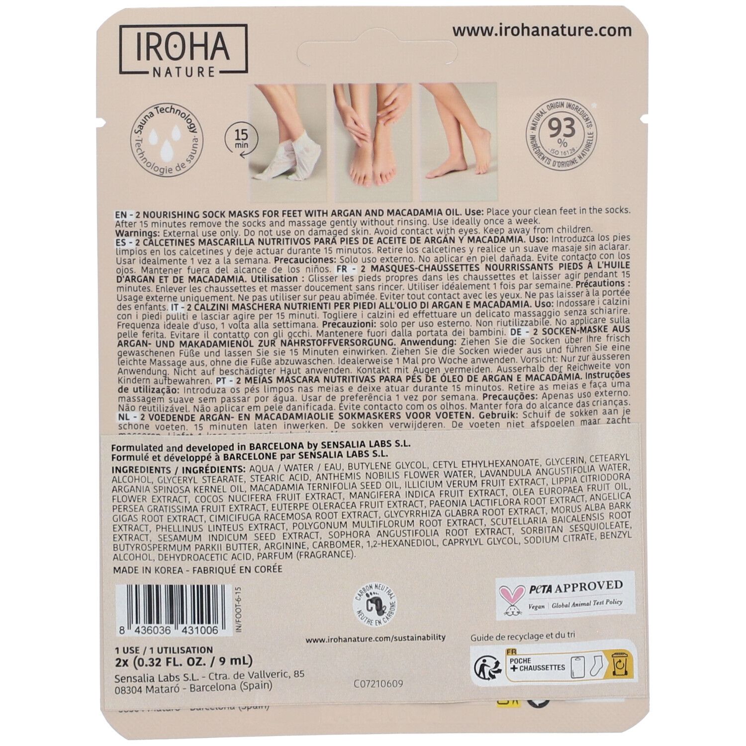 IROHA NATURE Chaussettes de masque nourrissant à l'argan