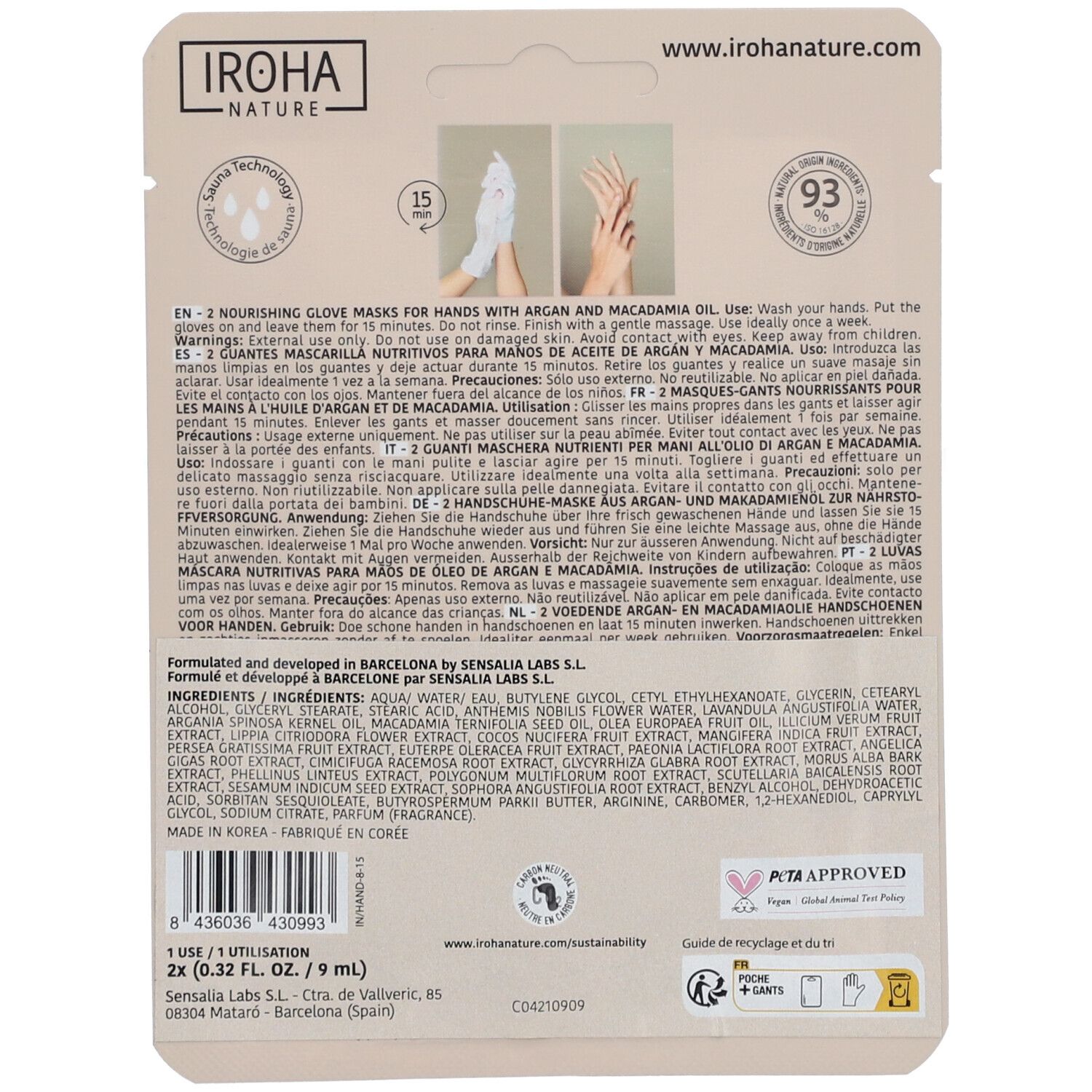 IROHA NATURE Masque Gants Nourrissants - Huile d'Argan